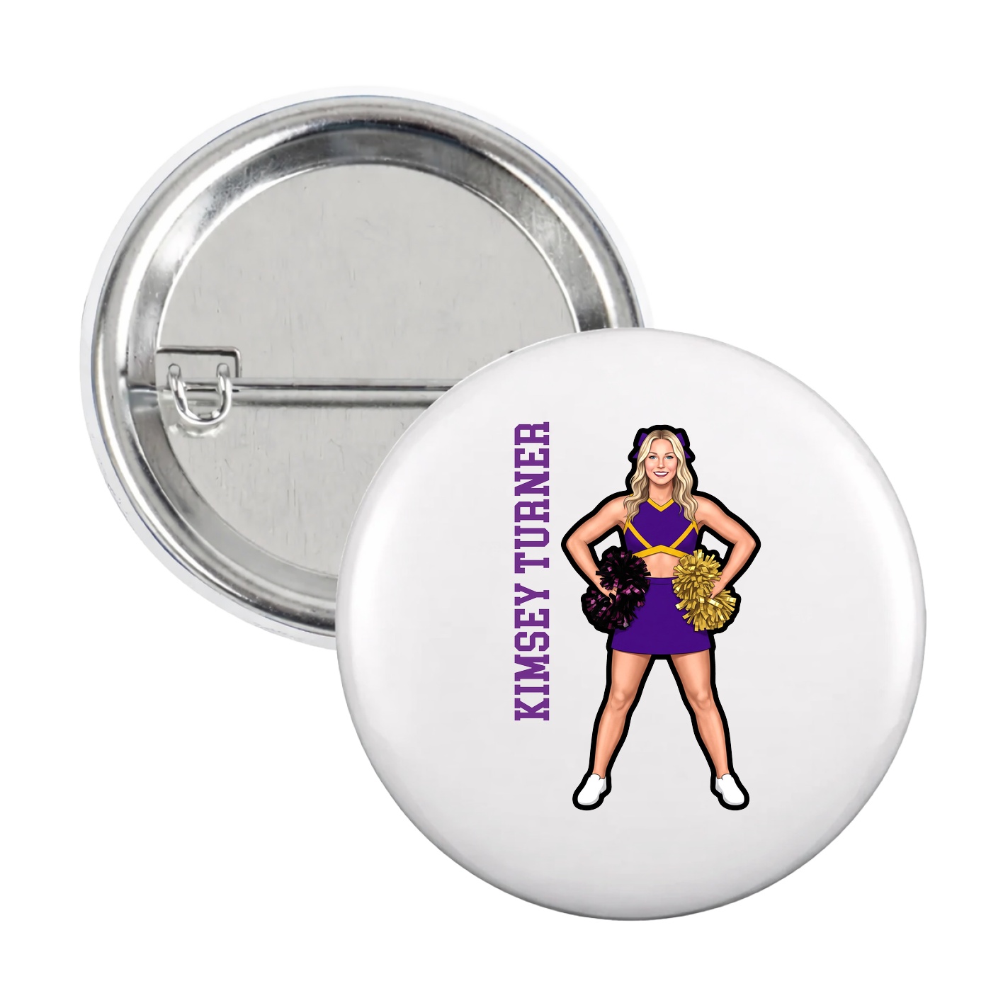 Game Day Button — Name Vertical in White
