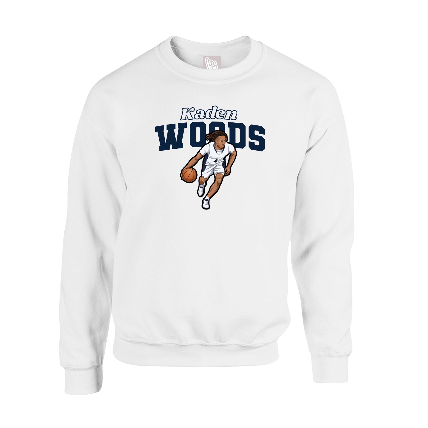 Fleece Crew — Name Arch in White