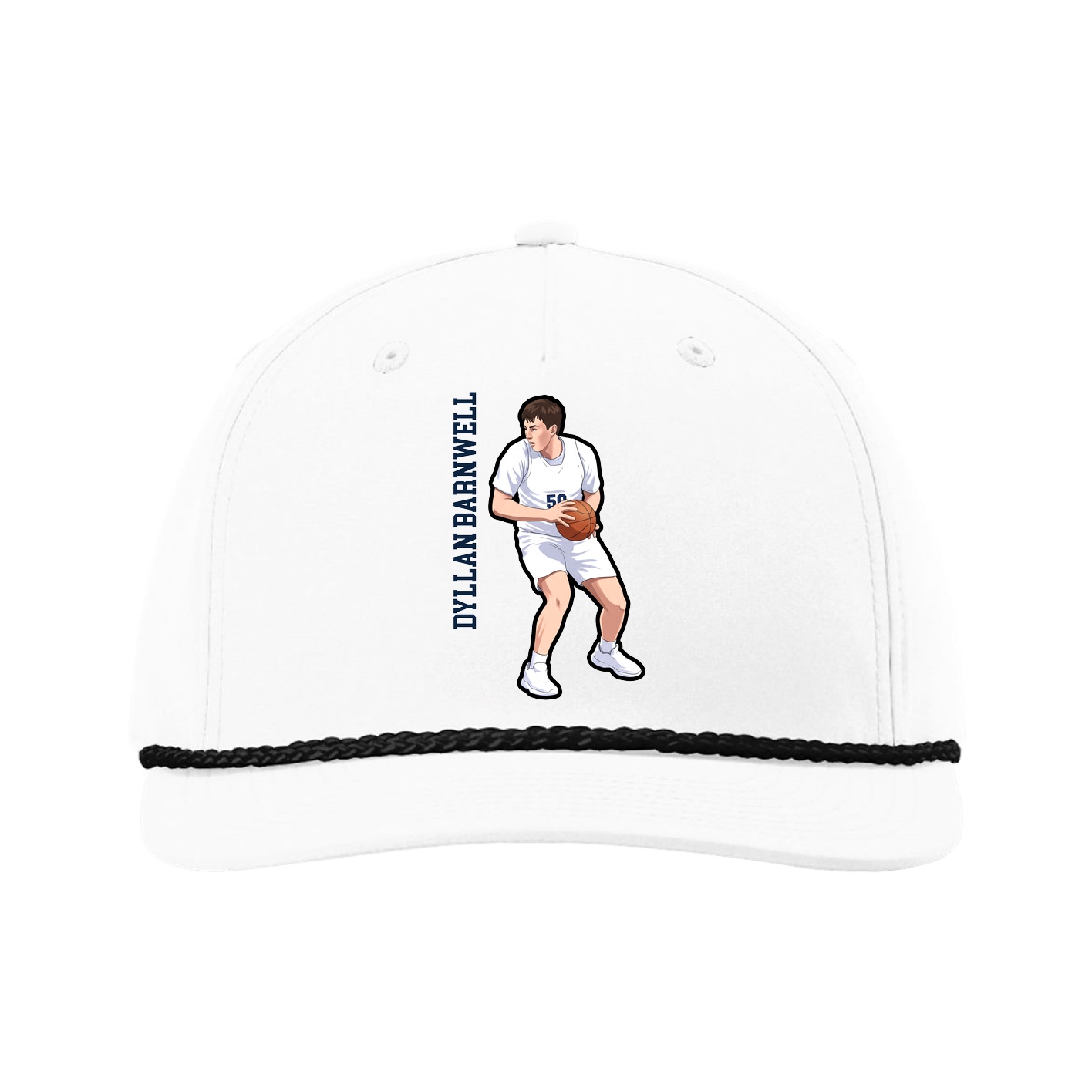 Five-Panel Classic Rope Cap — Name Vertical in White