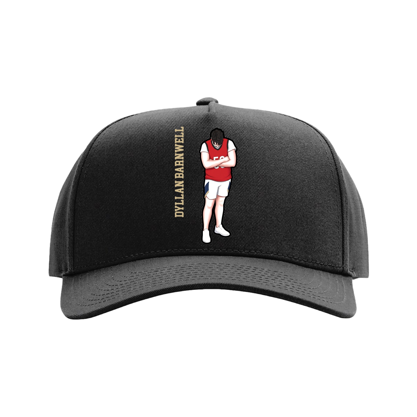 Full Fabric Five-Panel Champ Cap — Name Vertical in Black