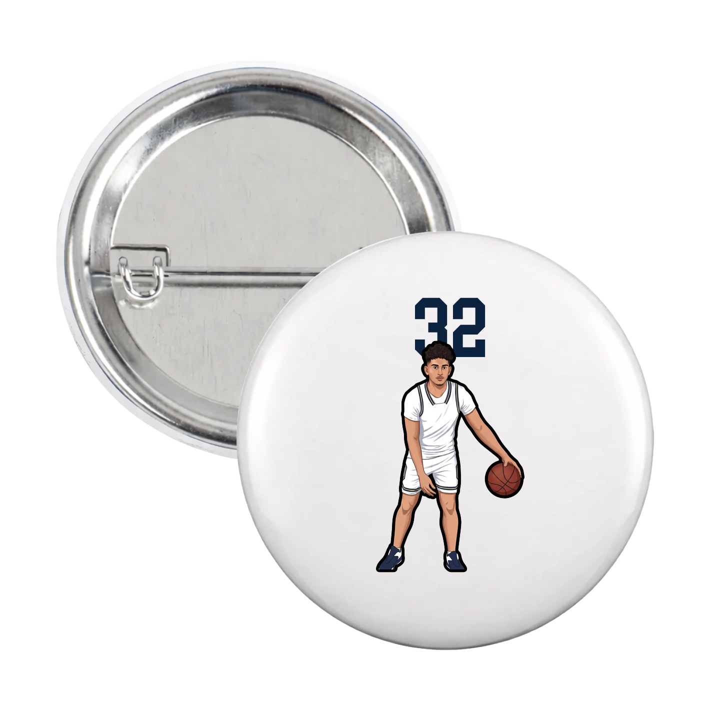Game Day Button — Number Top in White