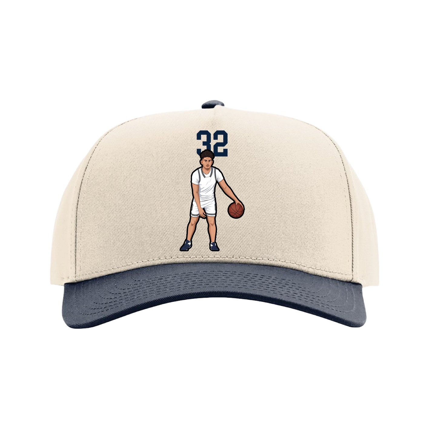Full Fabric Five-Panel Champ Cap — Number Top in Cream/Navy