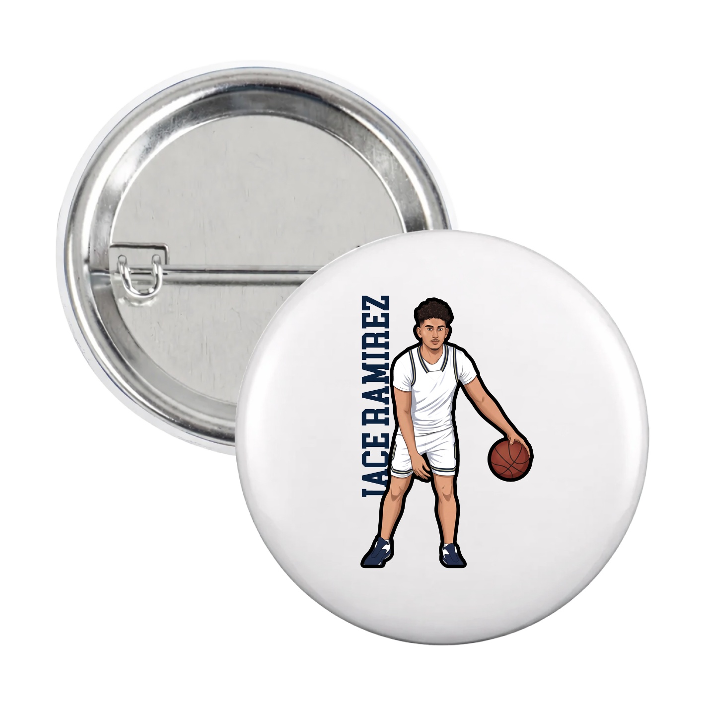 Game Day Button — Name Vertical in White