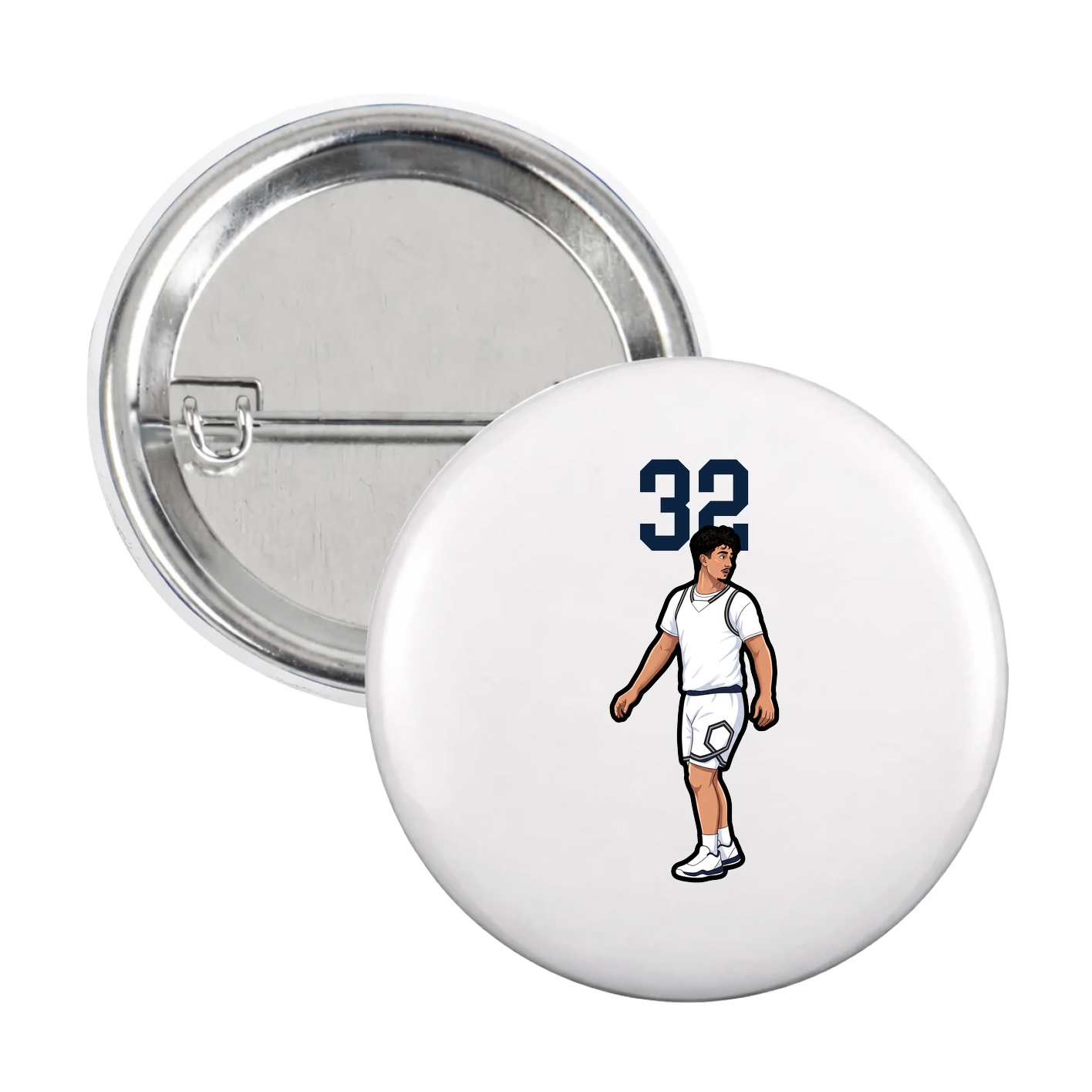 Game Day Button — Number Top in White