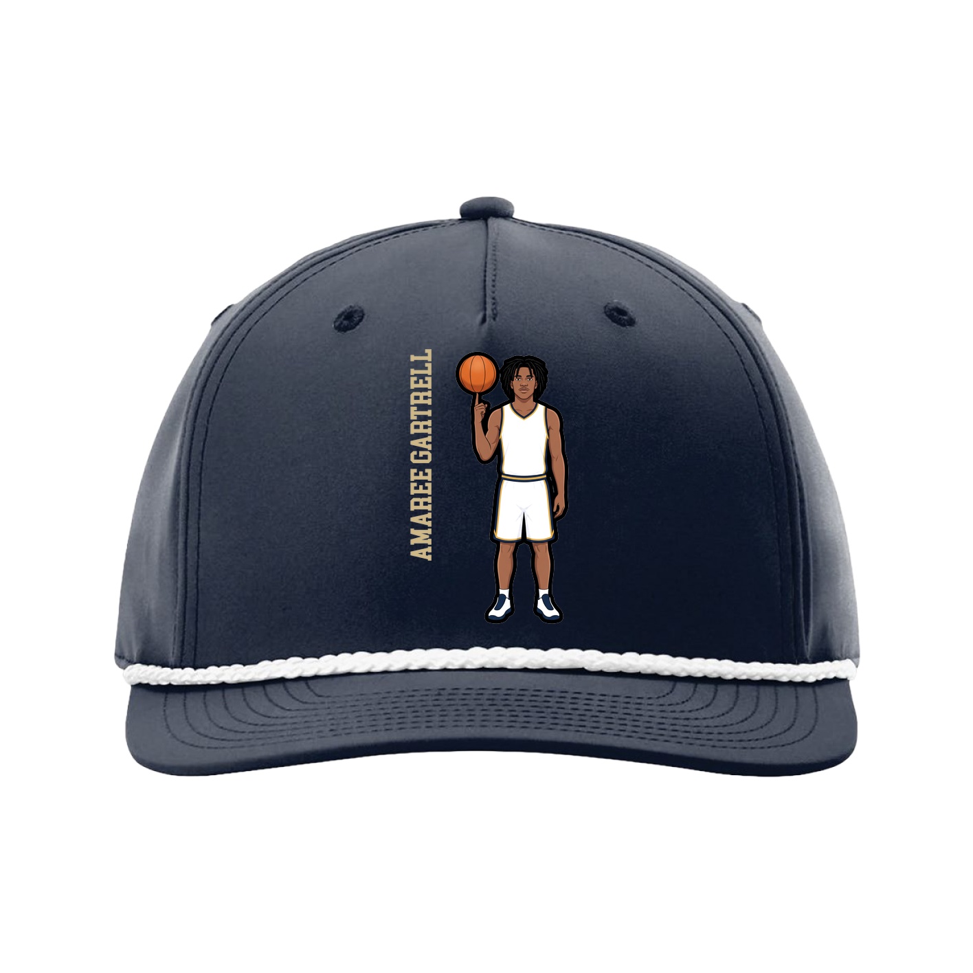 Five-Panel Classic Rope Cap — Name Vertical in Navy