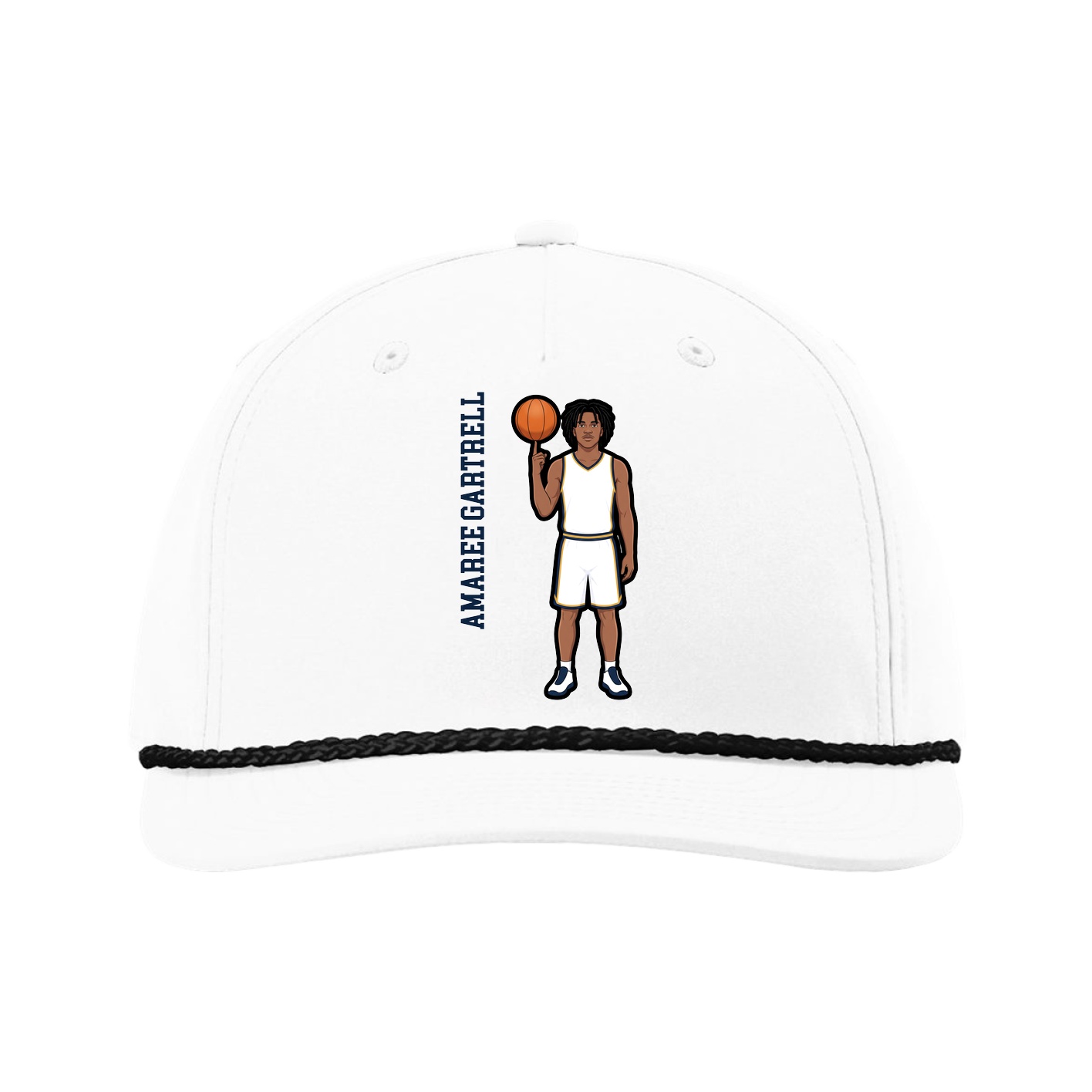 Five-Panel Classic Rope Cap — Name Vertical in White