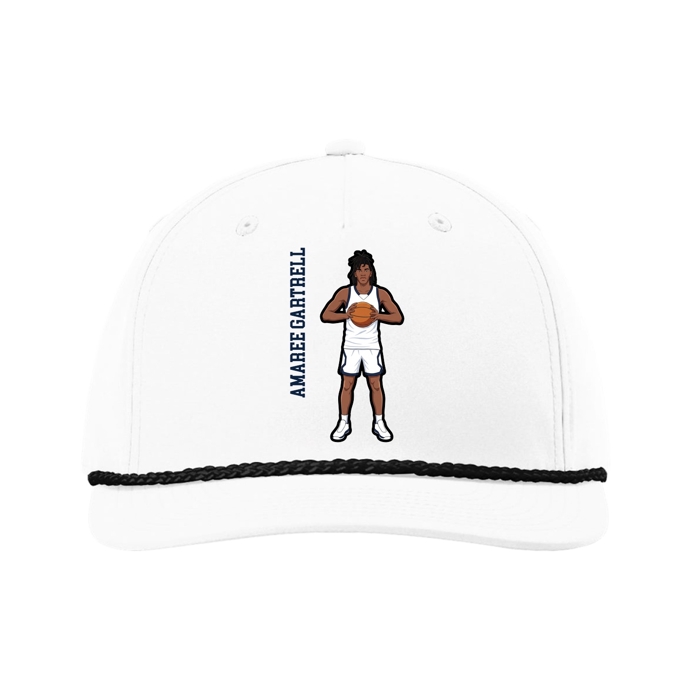 Five-Panel Classic Rope Cap — Name Vertical in White