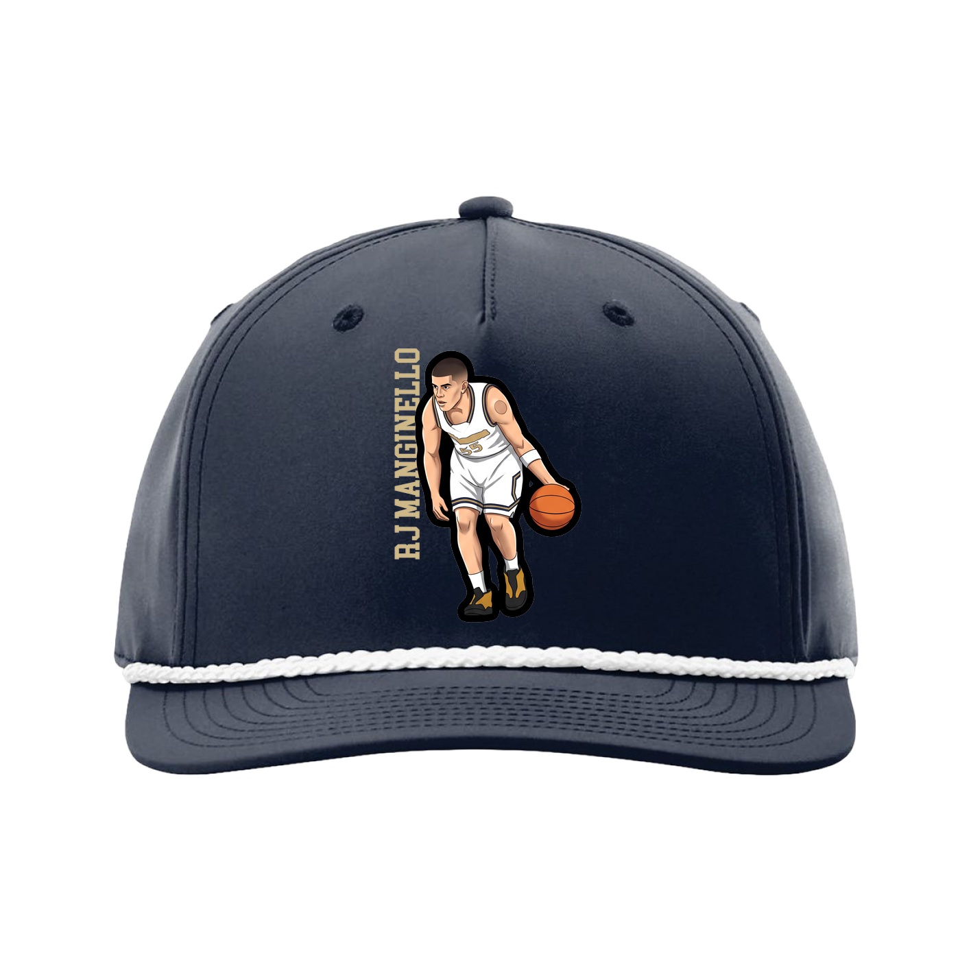 Five-Panel Classic Rope Cap — Name Vertical in Navy