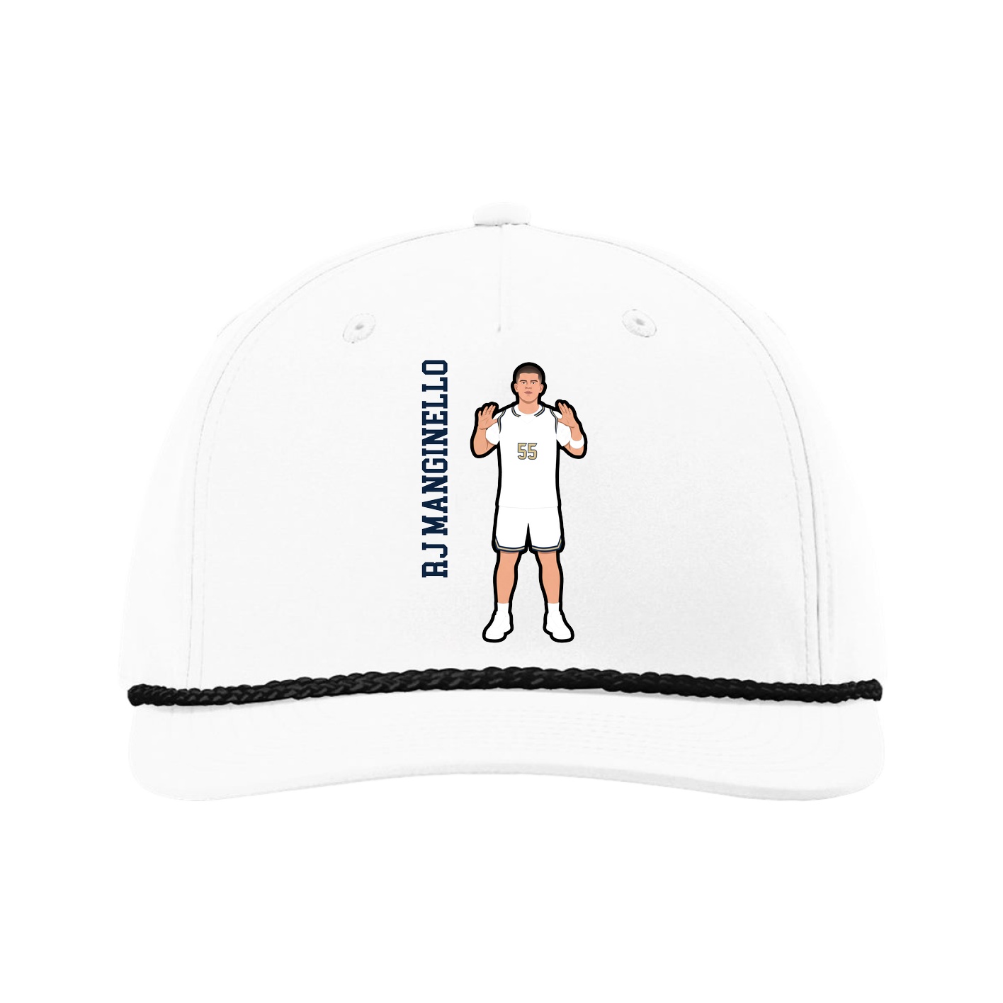 Five-Panel Classic Rope Cap — Name Vertical in White
