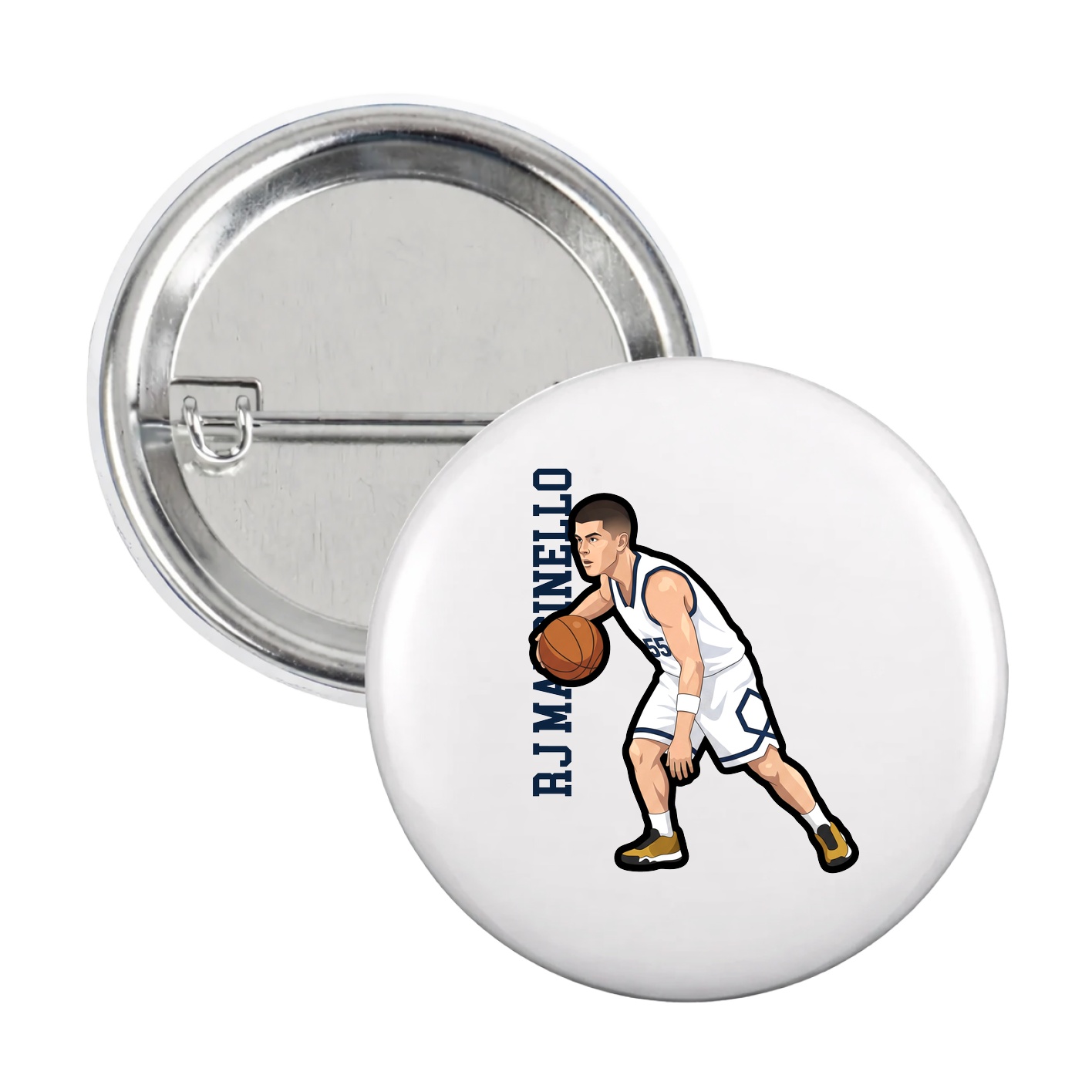 Game Day Button — Name Vertical in White
