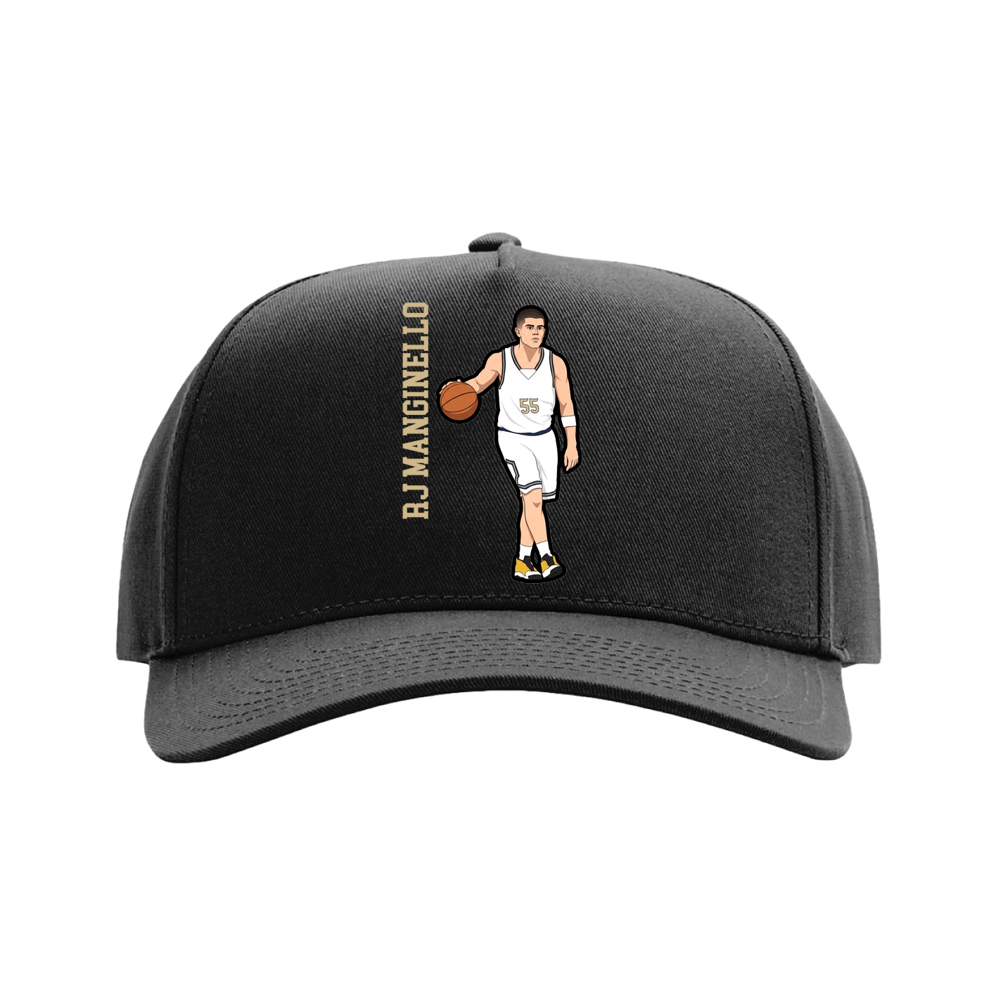 Full Fabric Five-Panel Champ Cap — Name Vertical in Black