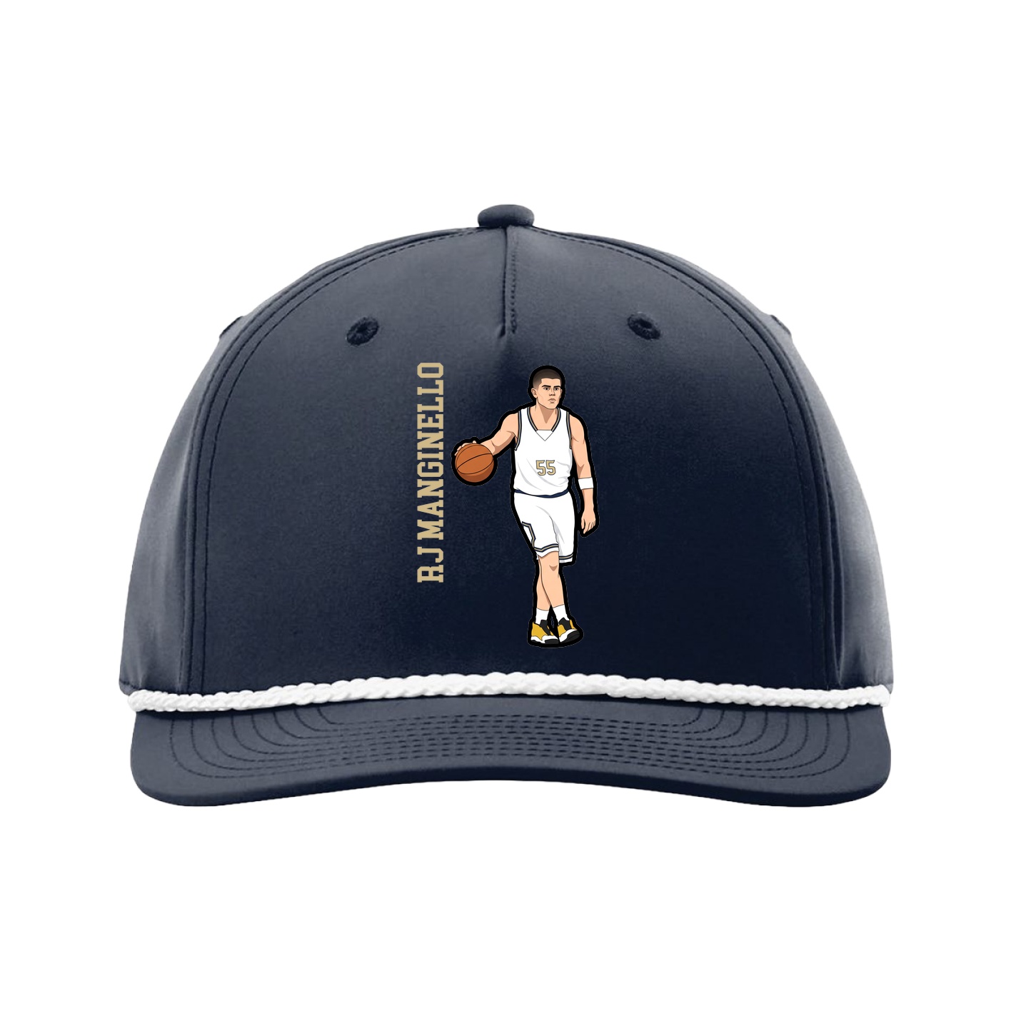 Five-Panel Classic Rope Cap — Name Vertical in Navy