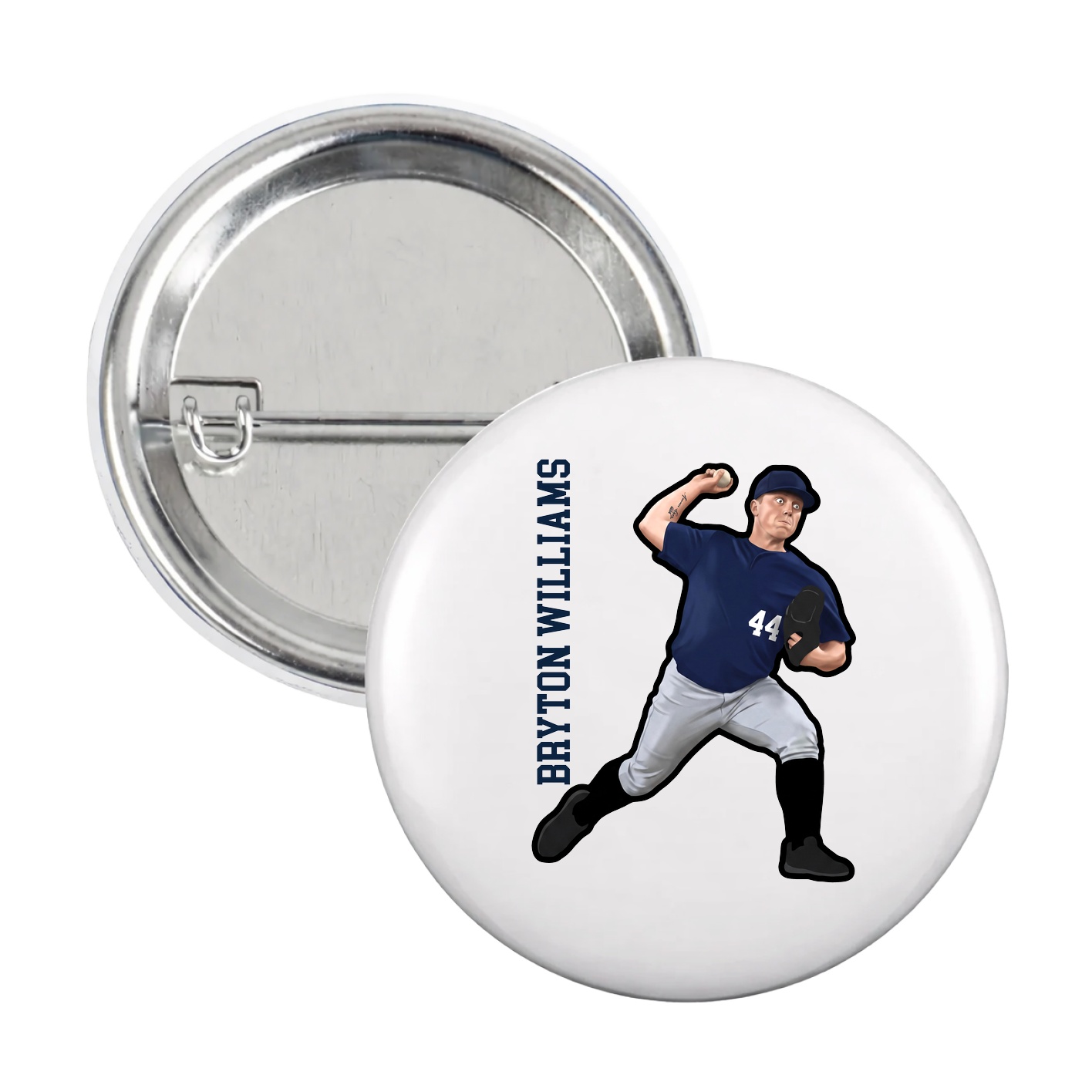 Game Day Button — Name Vertical in White