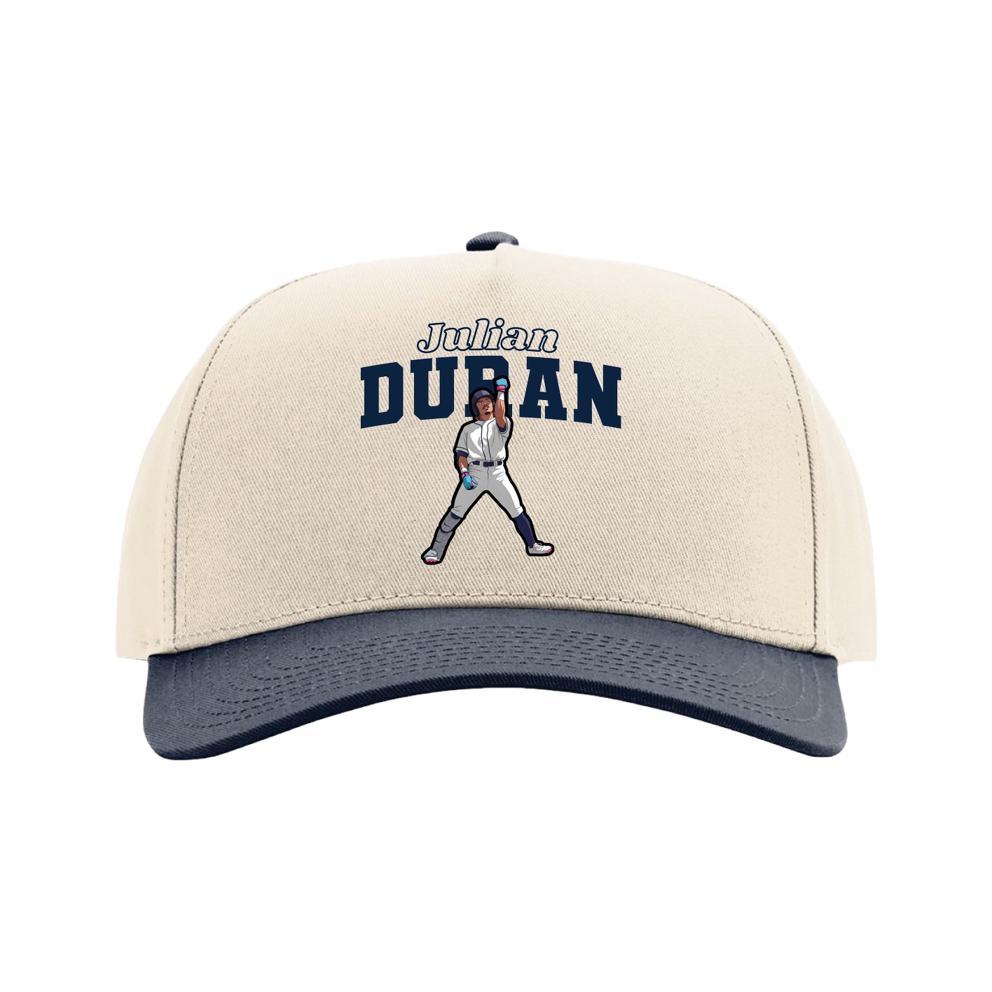 Full Fabric Five-Panel Champ Cap — Name Arch in Cream/Navy