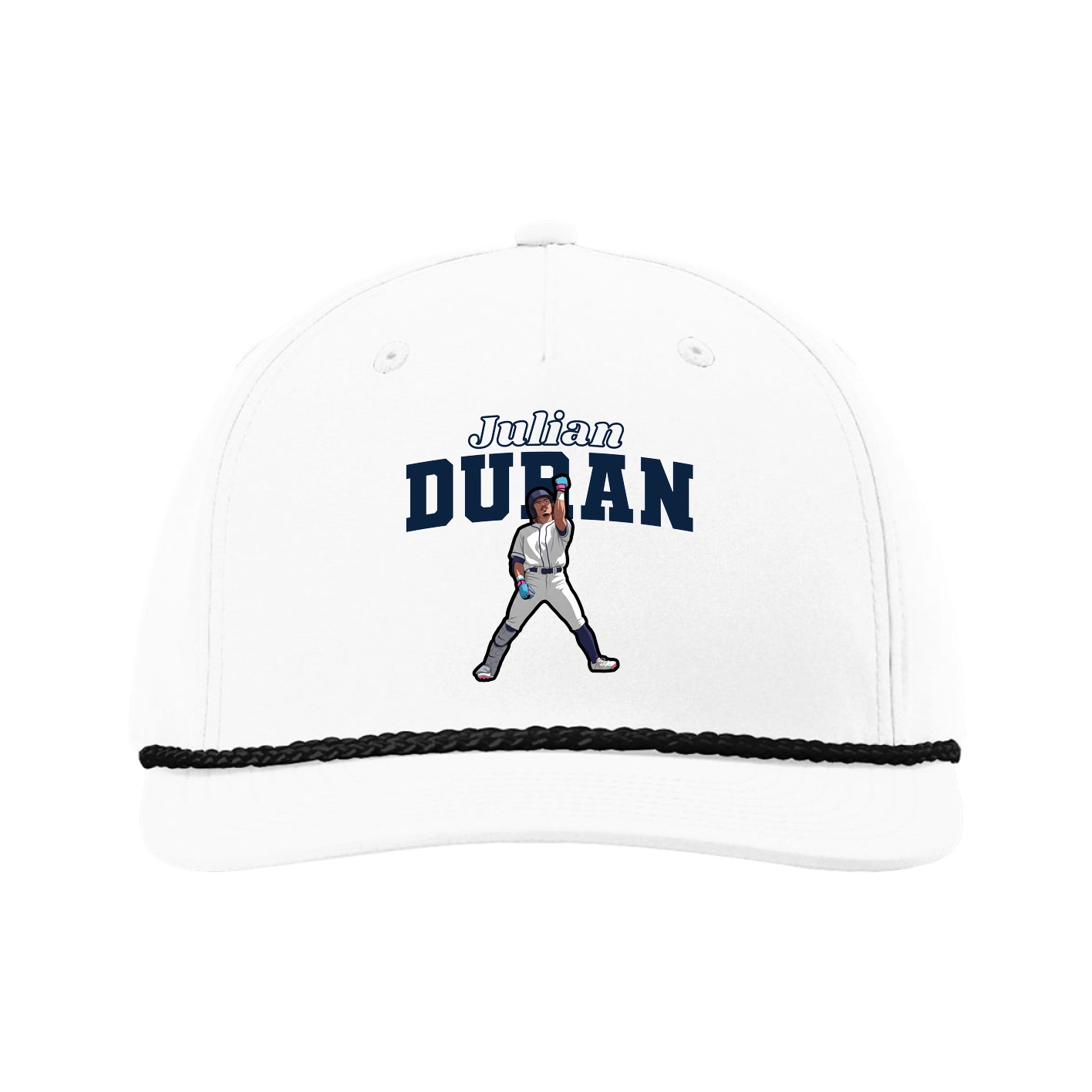 Five-Panel Classic Rope Cap — Name Arch in White