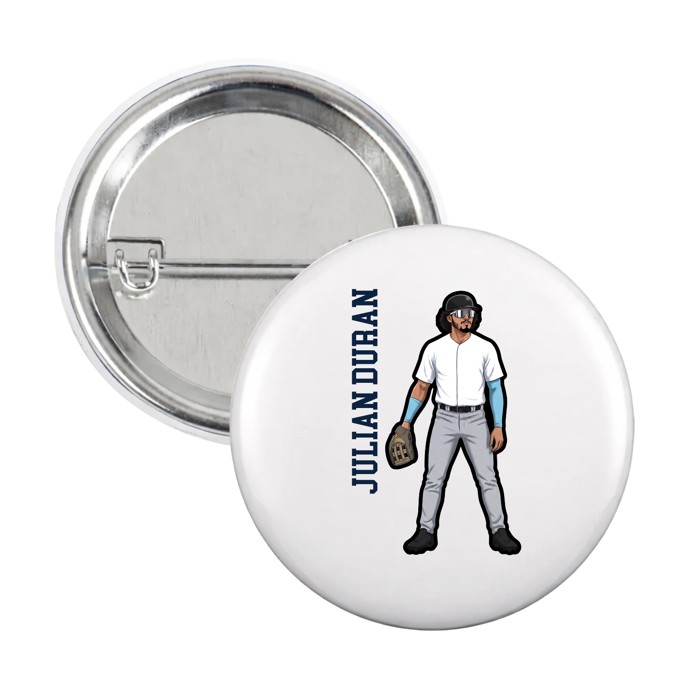 Game Day Button — Name Vertical in White