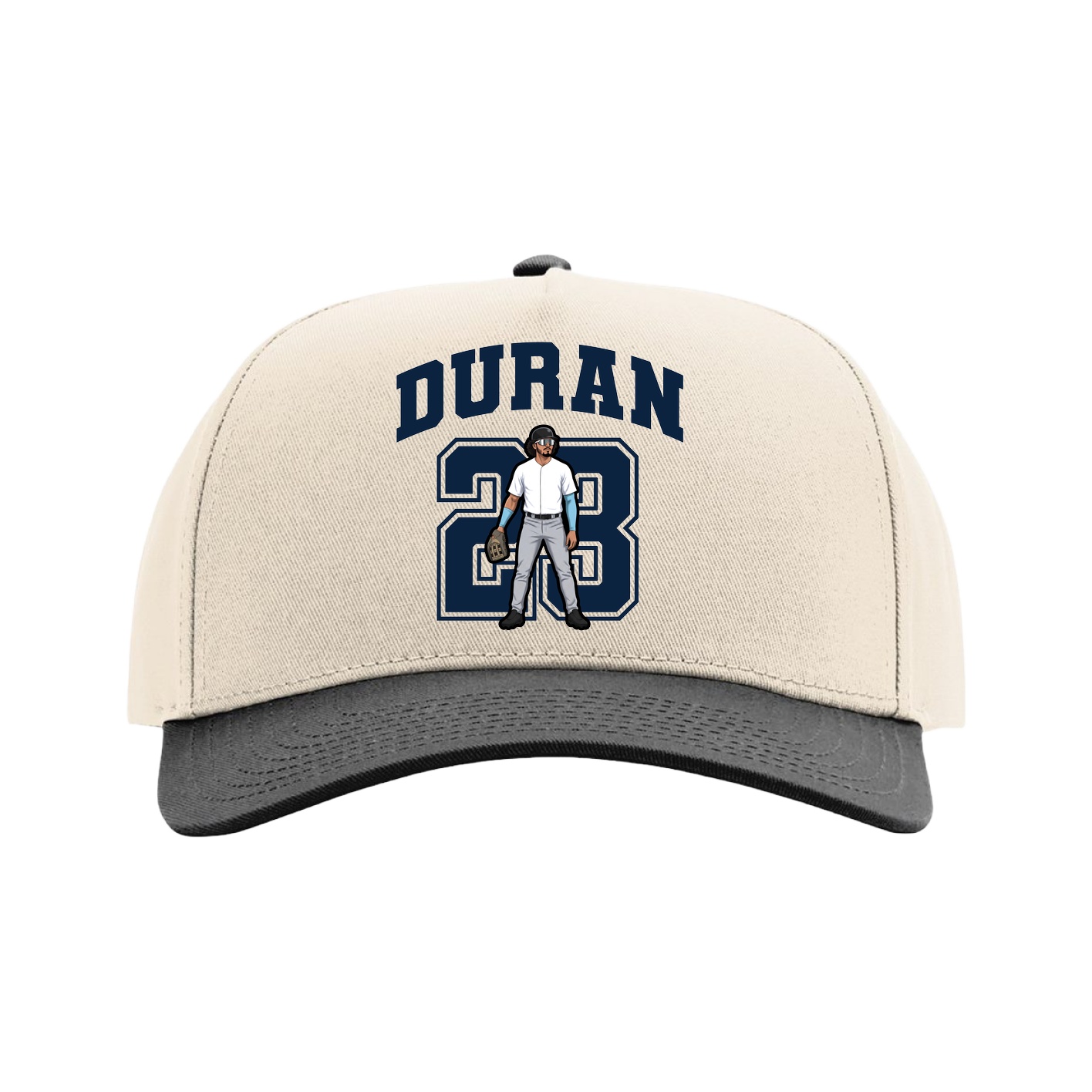 Full Fabric Five-Panel Champ Cap — Number in Cream/Black