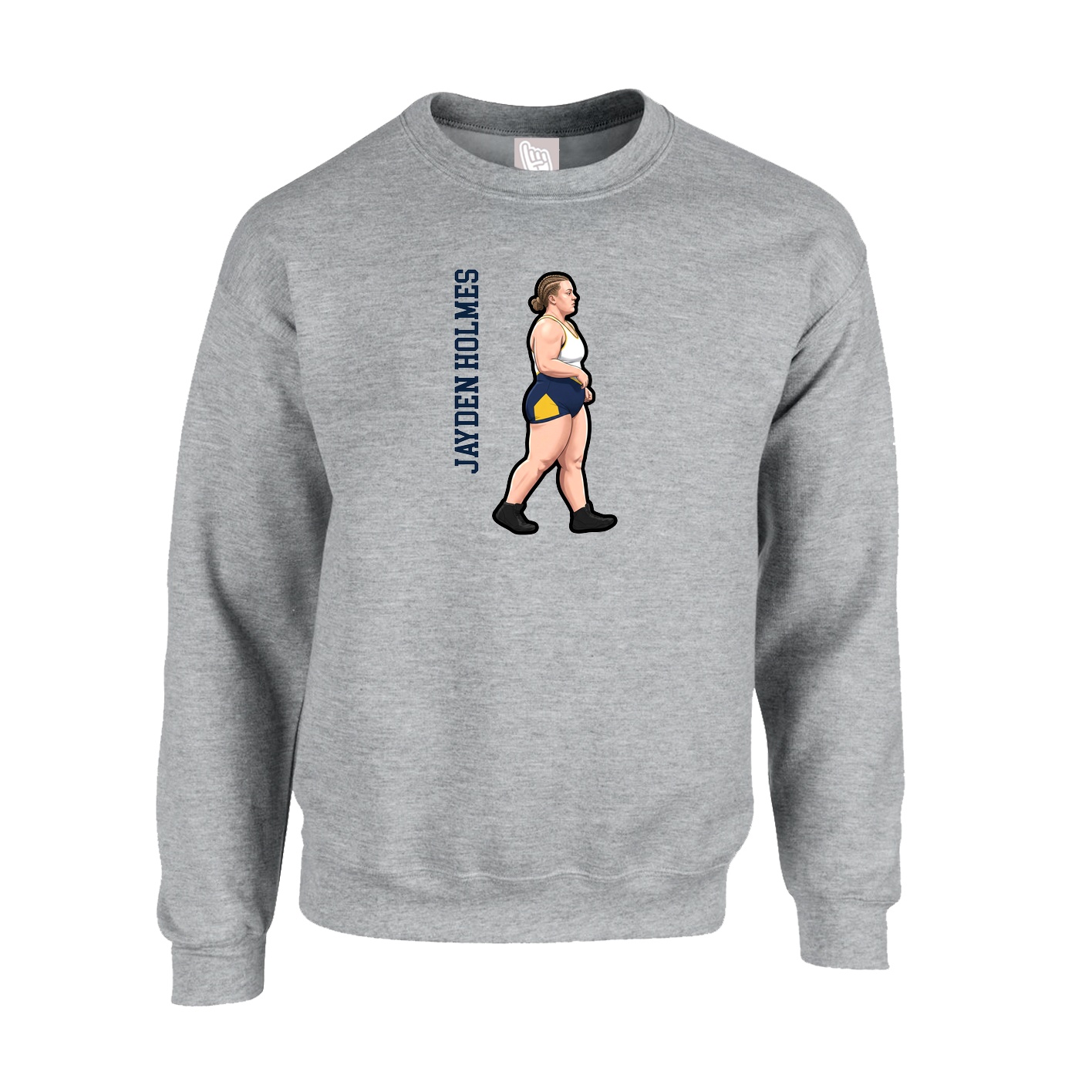 Fleece Crew — Name Vertical in Grey