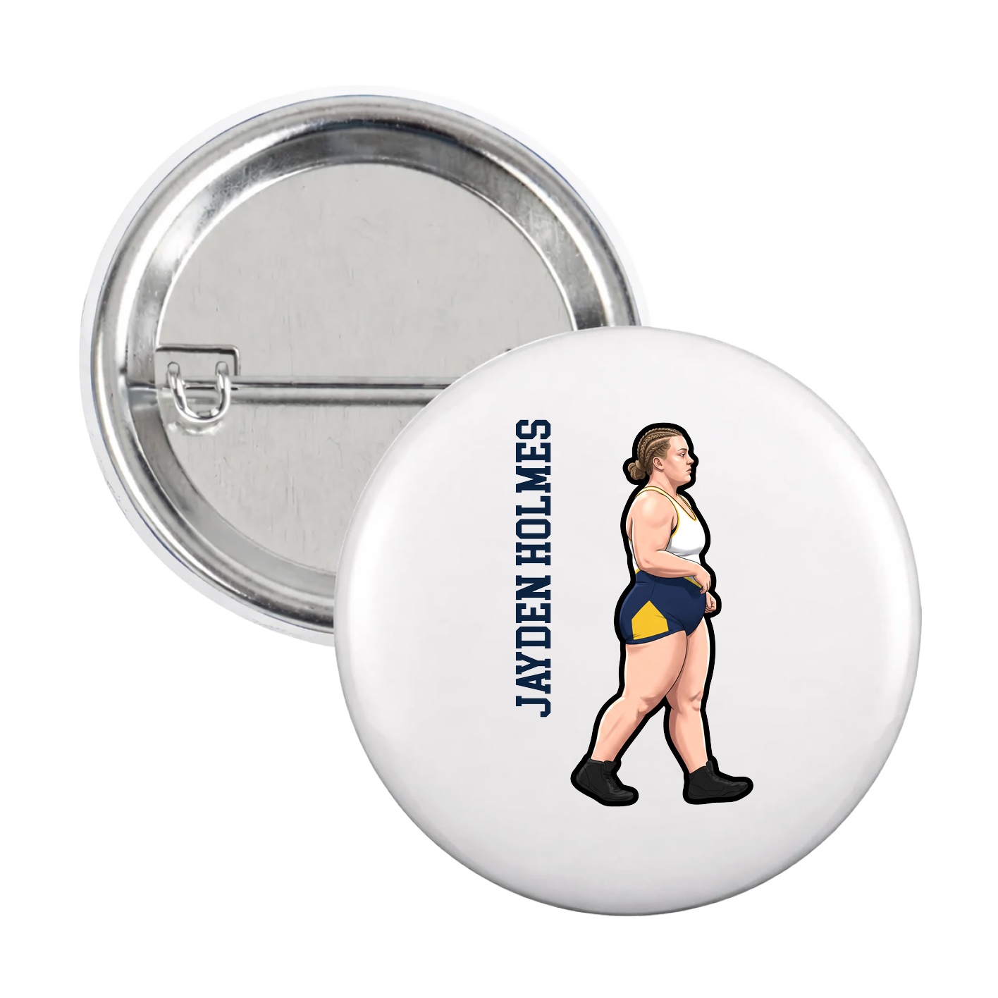 Game Day Button — Name Vertical in White