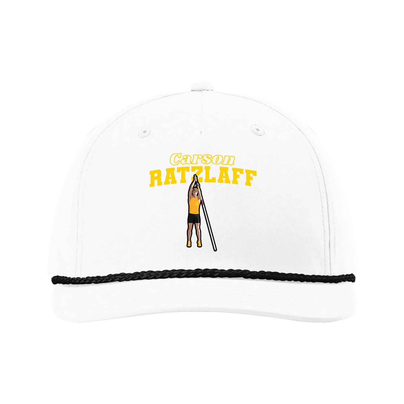 Five-Panel Classic Rope Cap — Name Arch in White