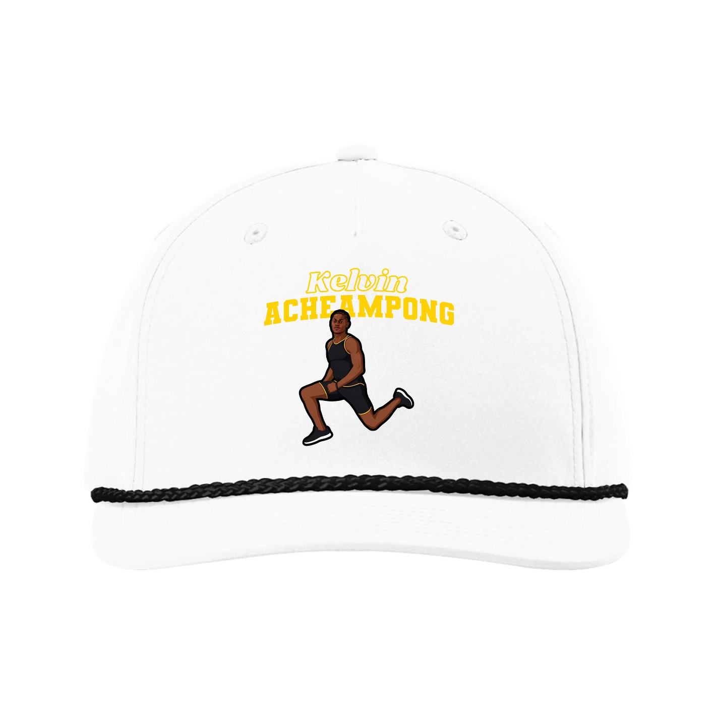 Five-Panel Classic Rope Cap — Name Arch in White