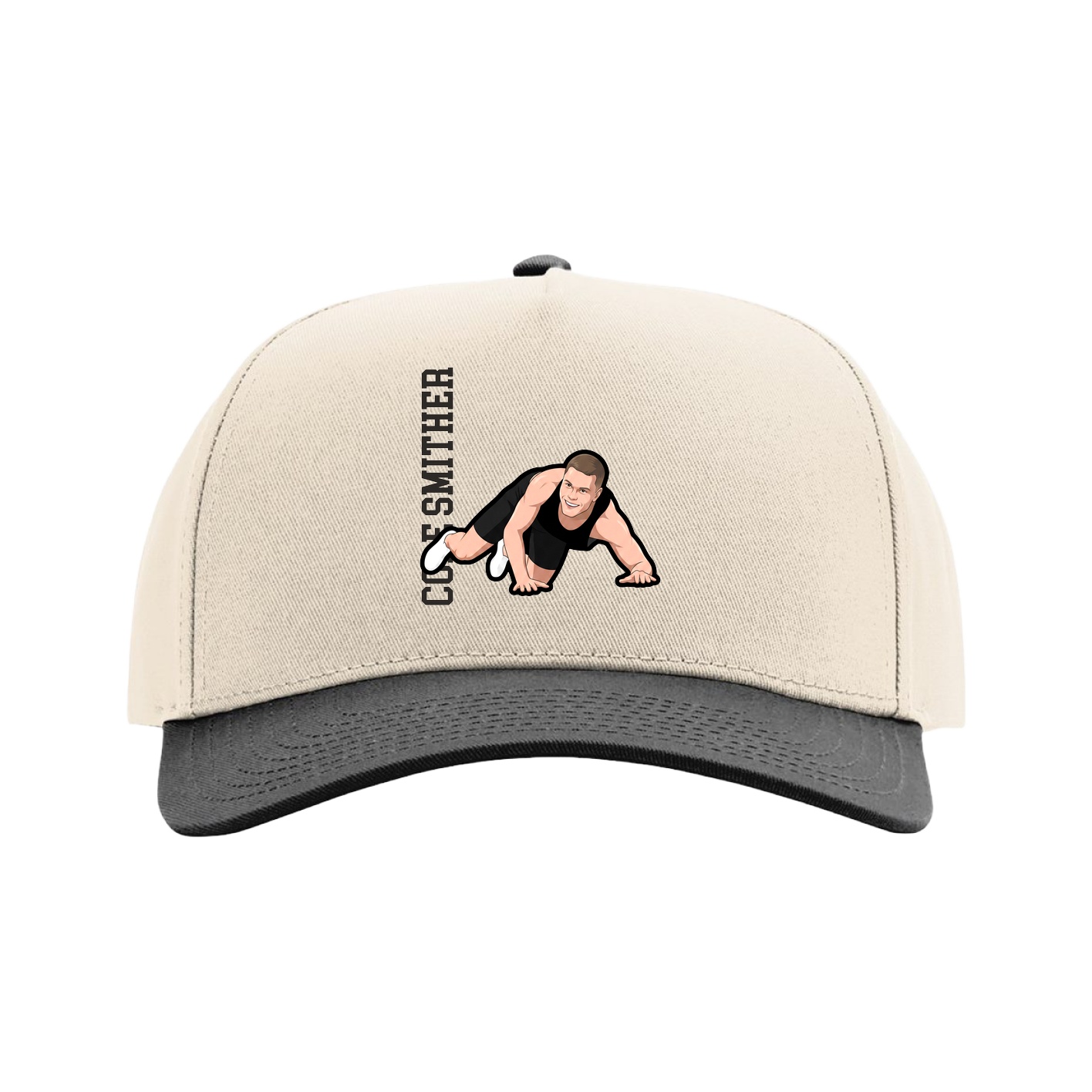 Full Fabric Five-Panel Champ Cap — Name Vertical in Cream/Black