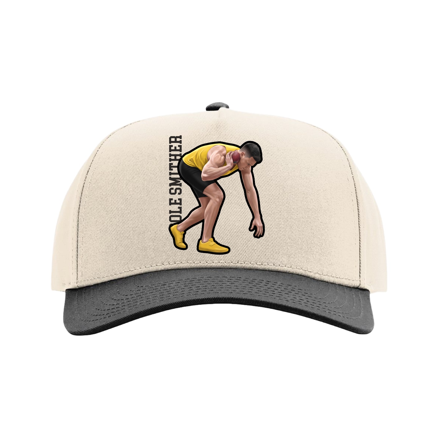 Full Fabric Five-Panel Champ Cap — Name Vertical in Cream/Black