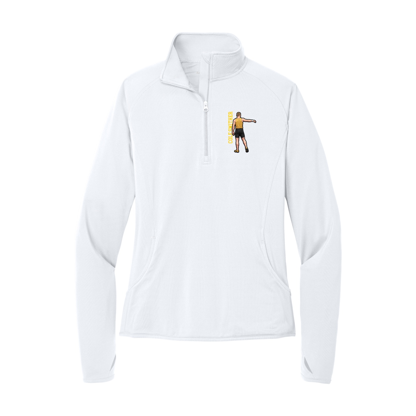 Women's Q-Zip Pullover — Name Vertical in White