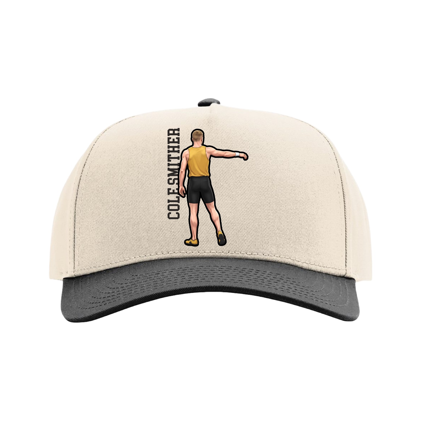 Full Fabric Five-Panel Champ Cap — Name Vertical in Cream/Black