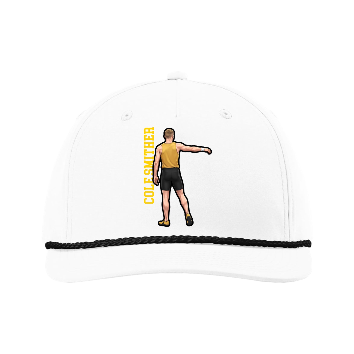 Five-Panel Classic Rope Cap — Name Vertical in White