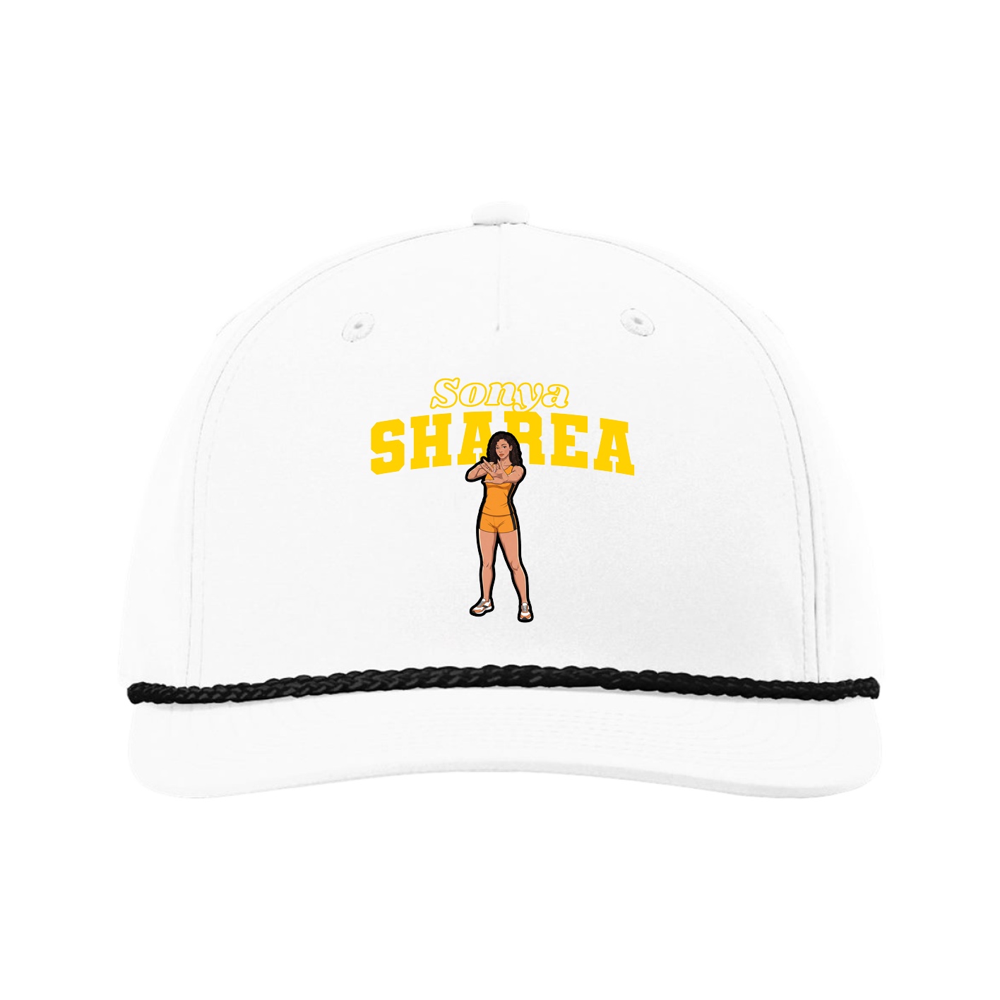 Five-Panel Classic Rope Cap — Name Arch in White