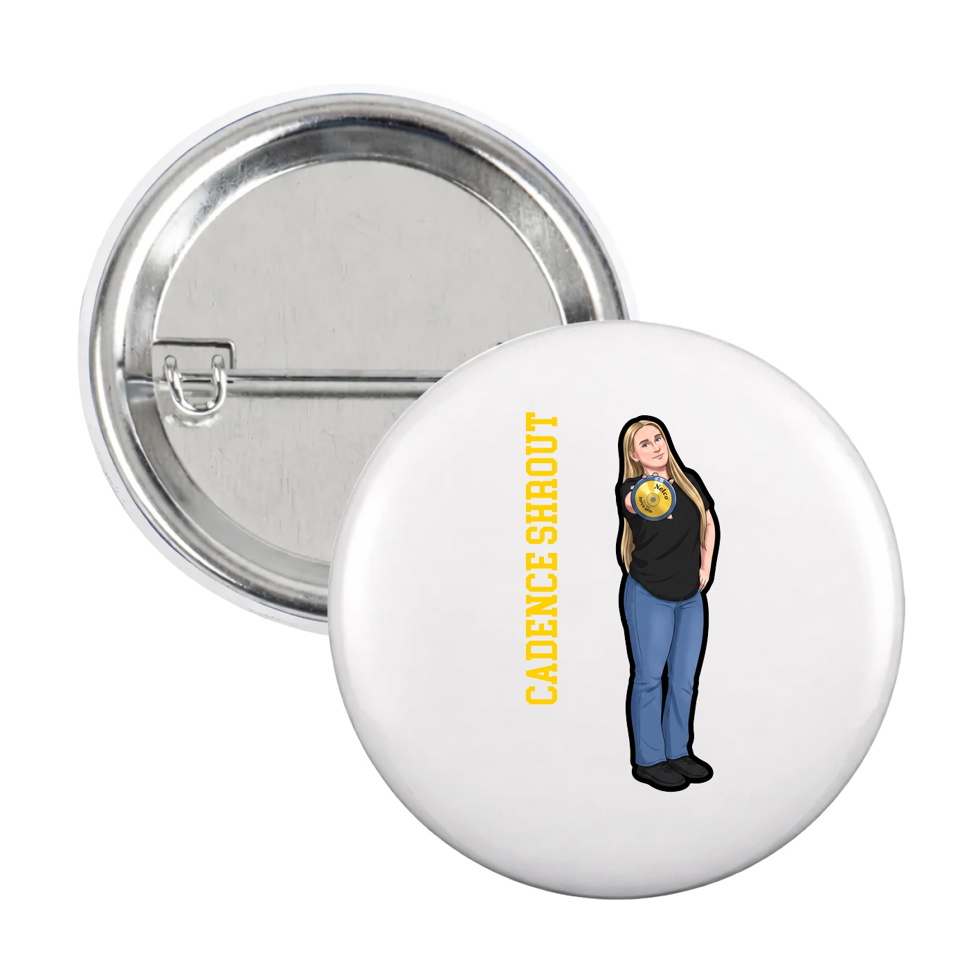 Game Day Button — Name Vertical in White