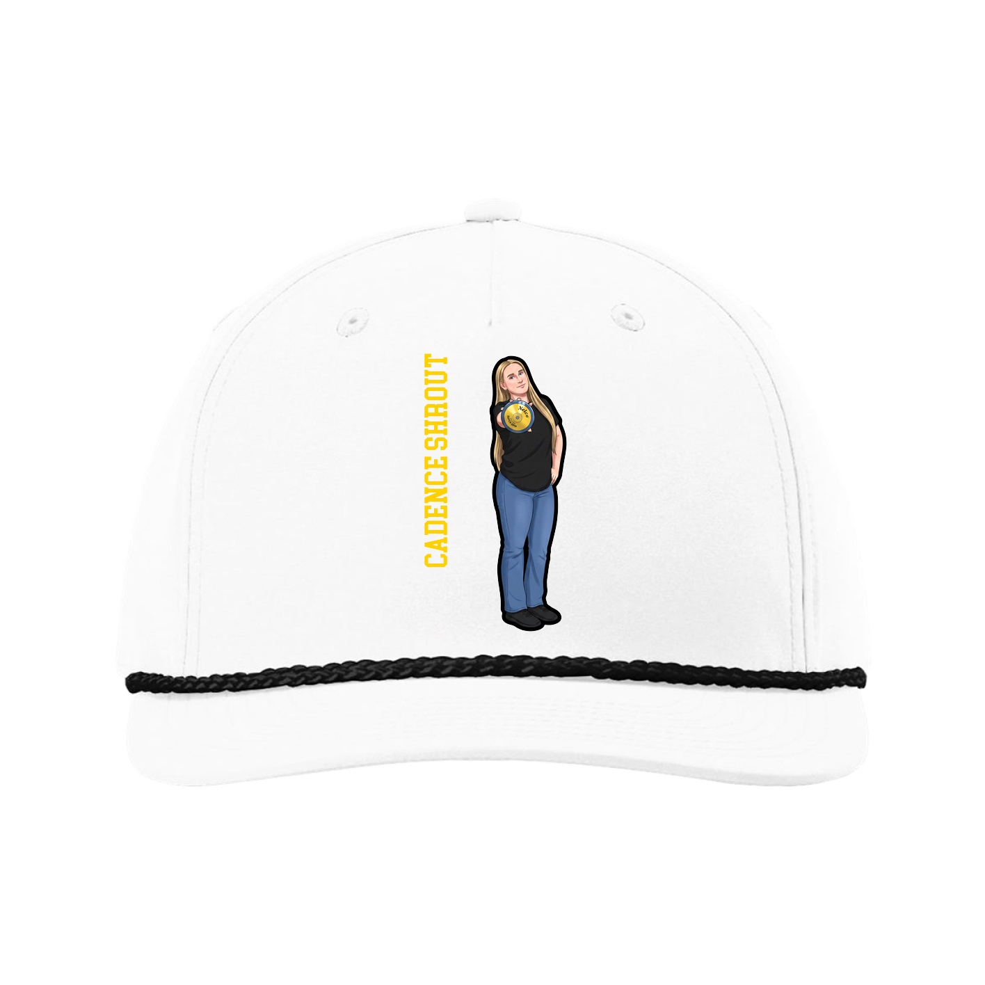 Five-Panel Classic Rope Cap — Name Vertical in White