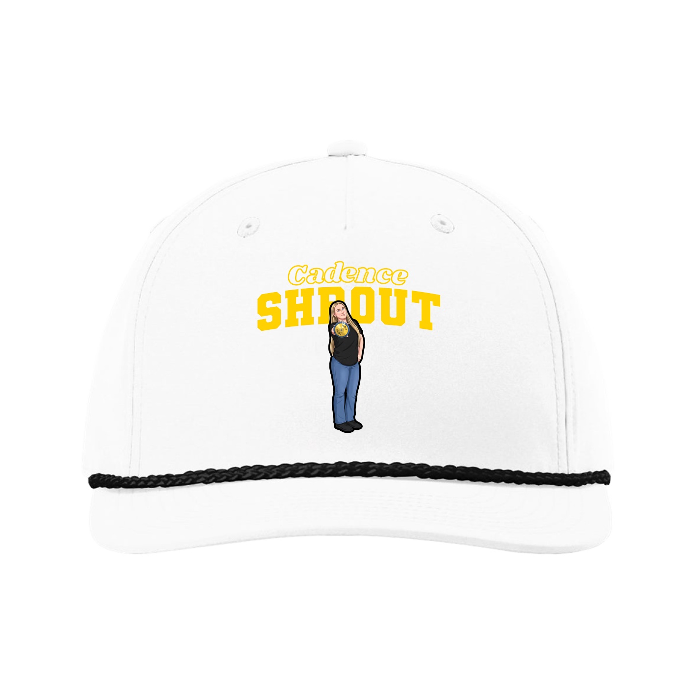Five-Panel Classic Rope Cap — Name Arch in White