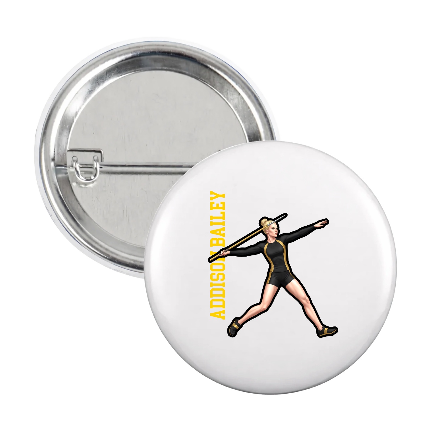 Game Day Button — Name Vertical in White