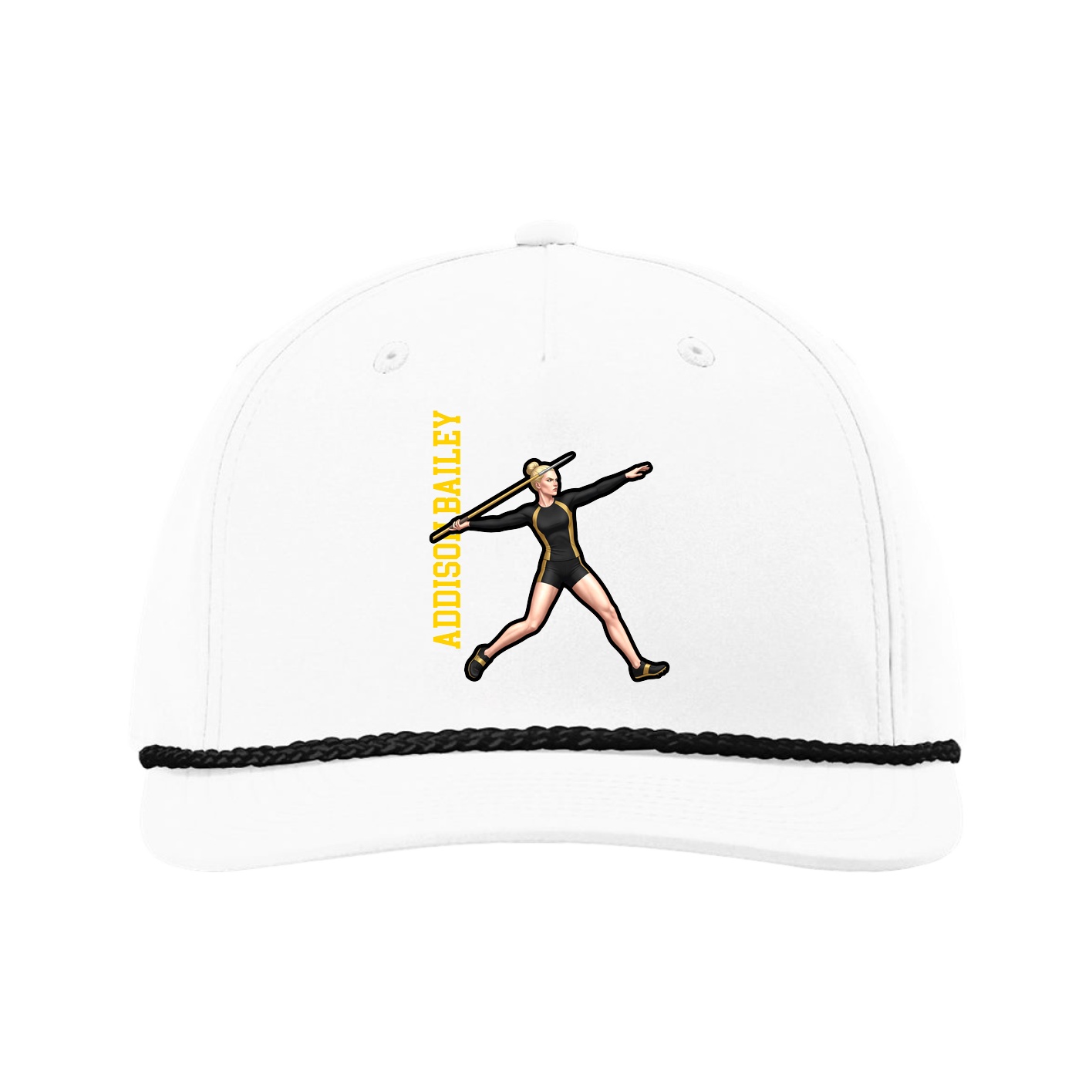 Five-Panel Classic Rope Cap — Name Vertical in White