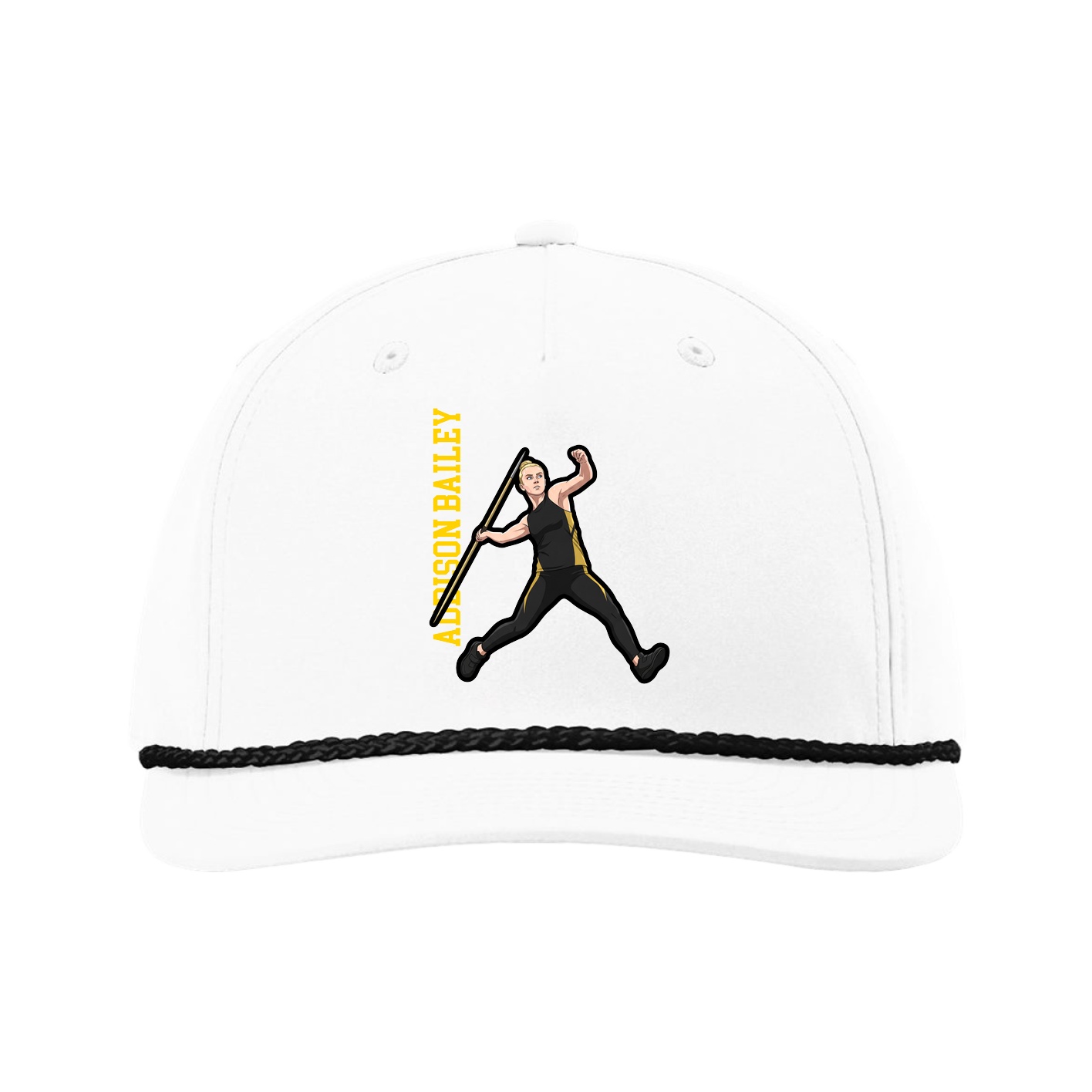 Five-Panel Classic Rope Cap — Name Vertical in White