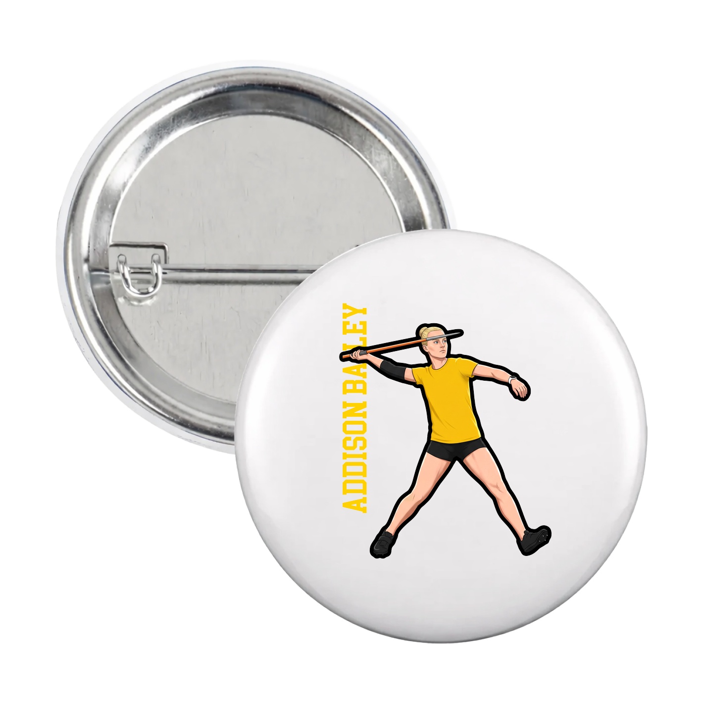 Game Day Button — Name Vertical in White