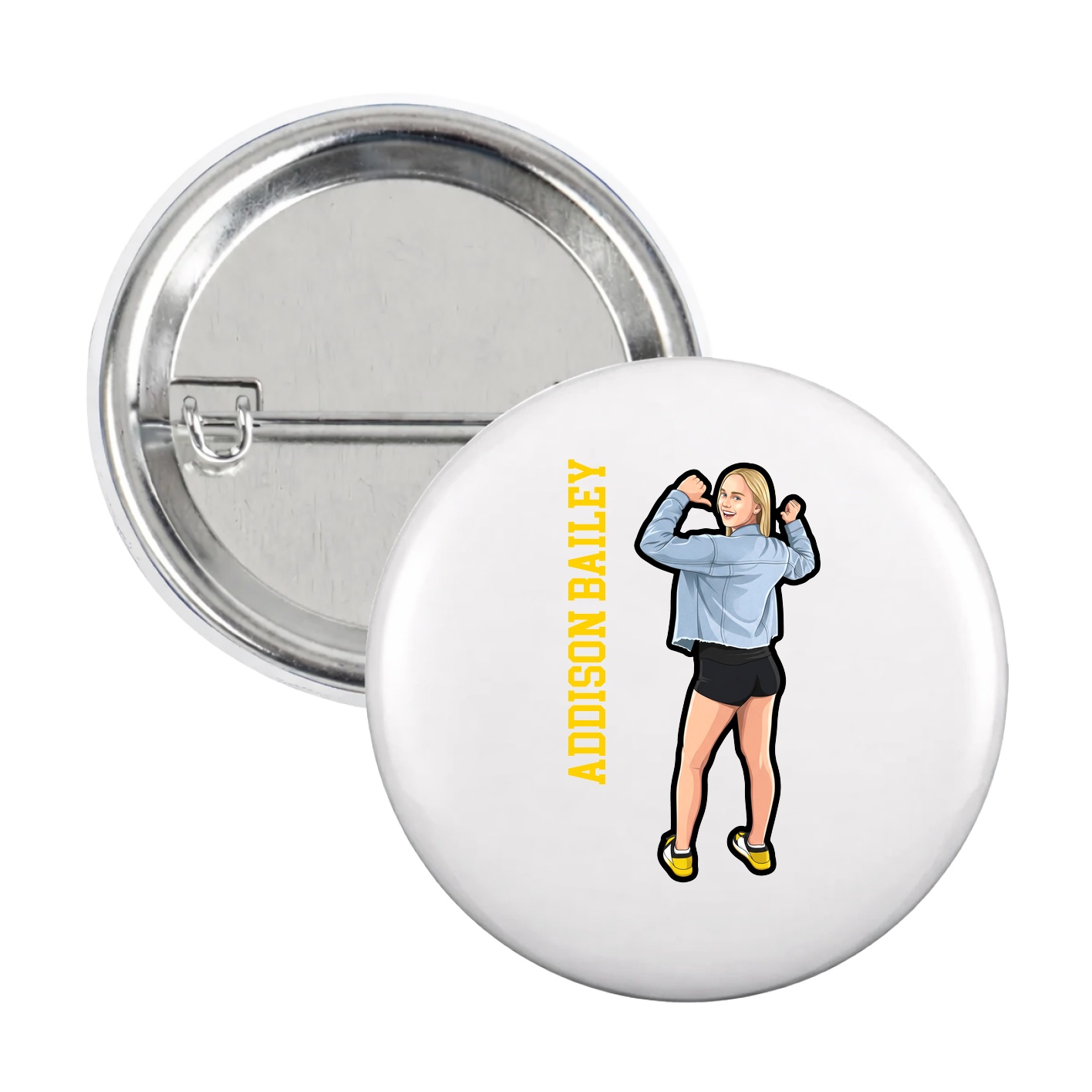 Game Day Button — Name Vertical in White