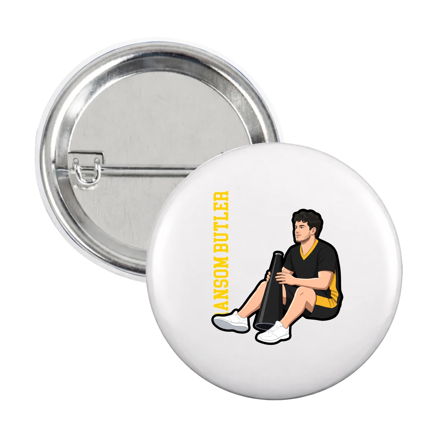 Game Day Button — Name Vertical in White