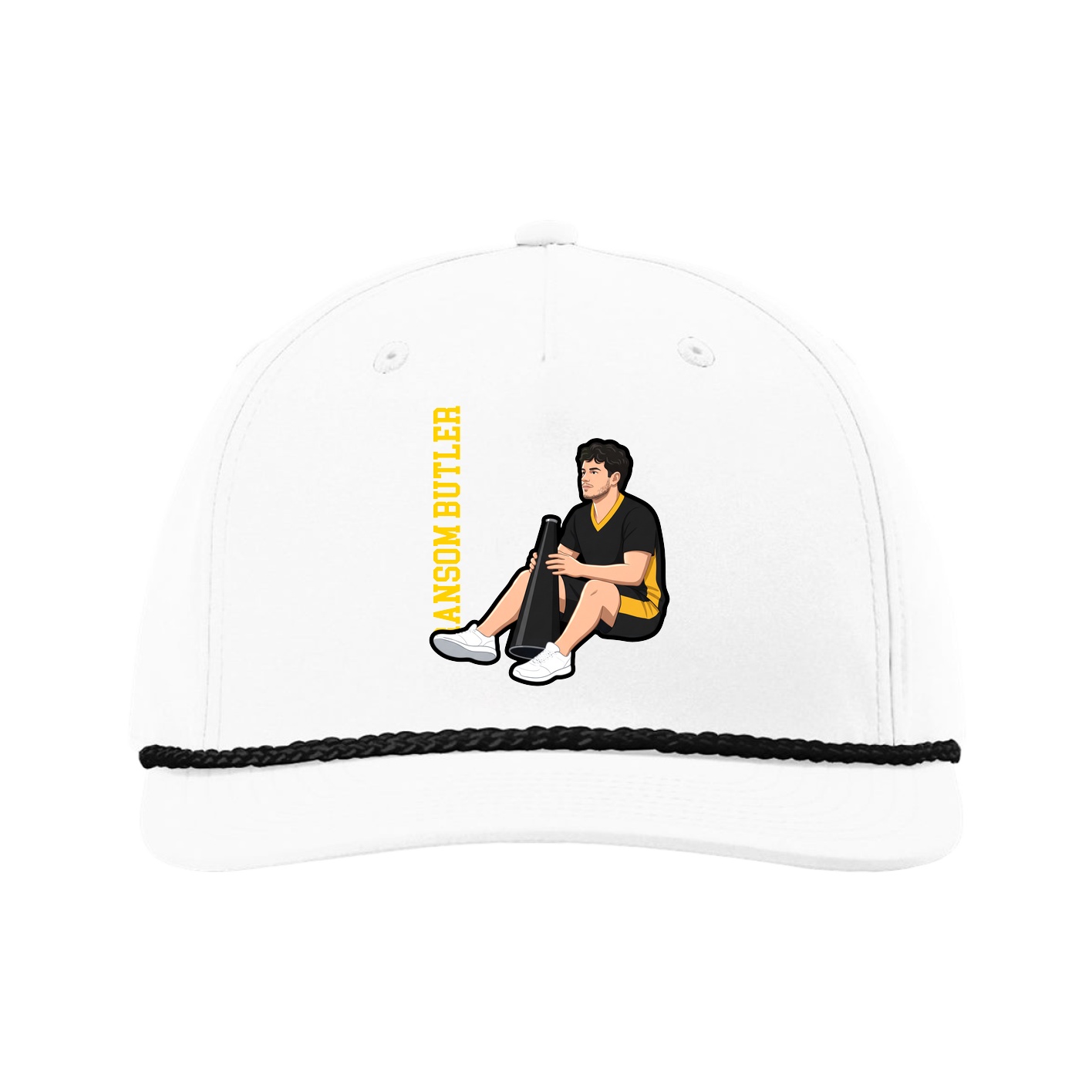 Five-Panel Classic Rope Cap — Name Vertical in White