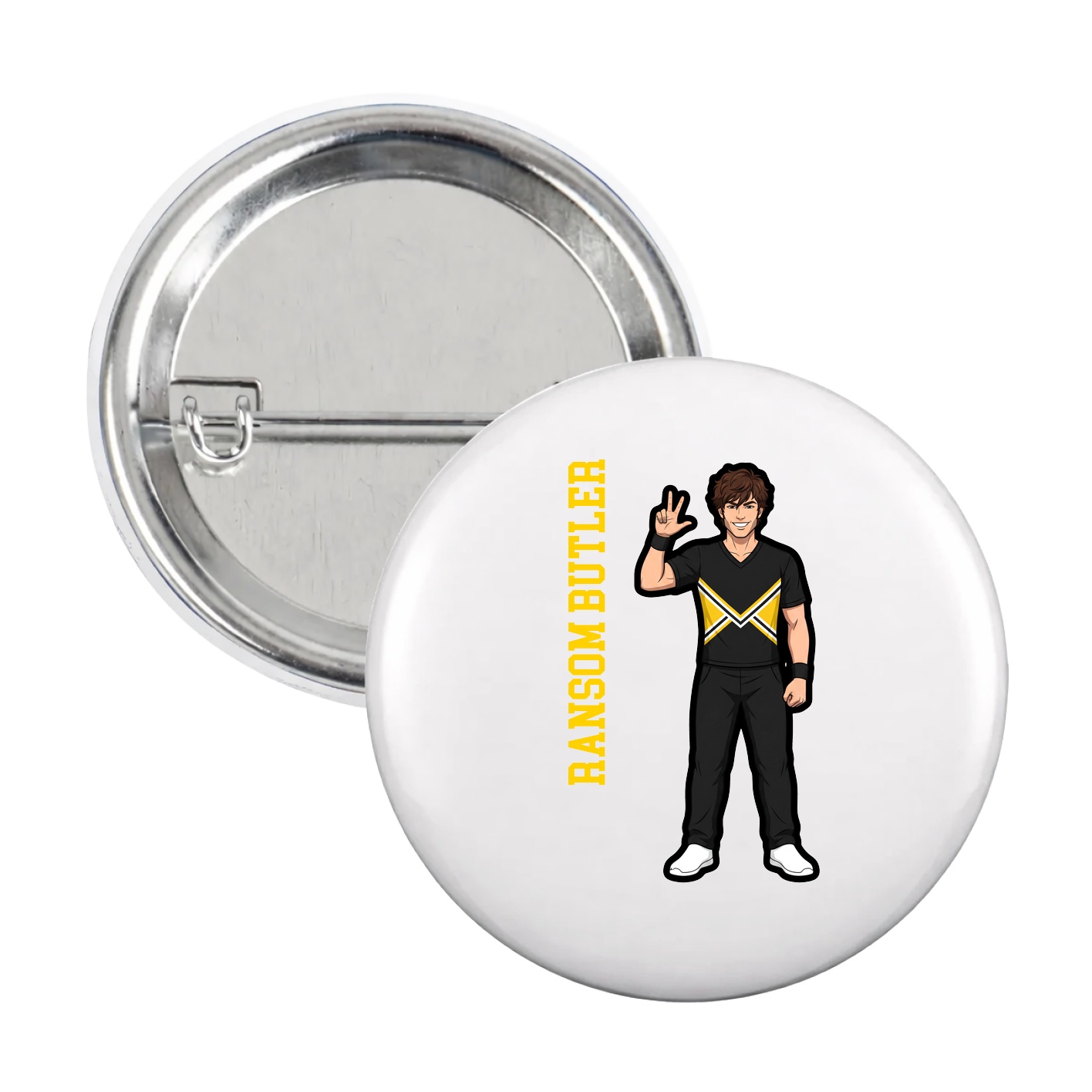 Game Day Button — Name Vertical in White