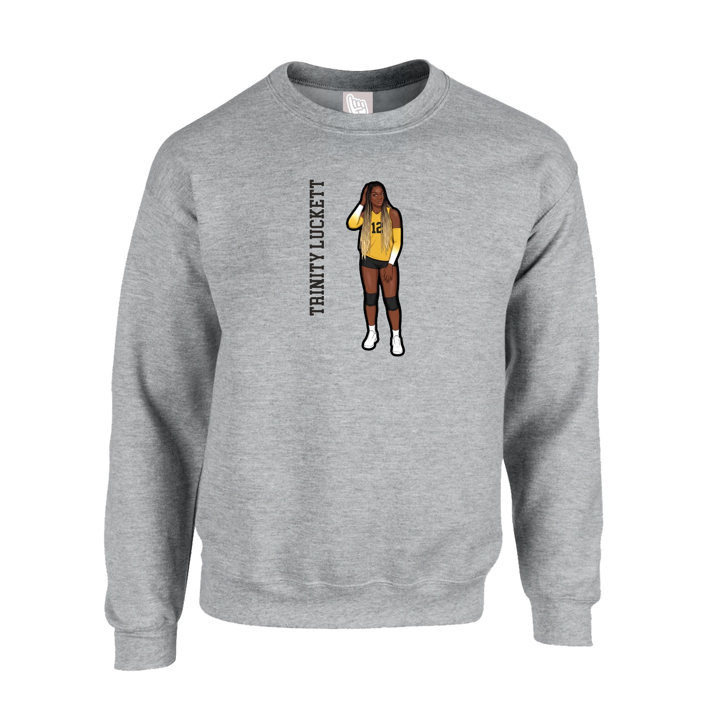 Fleece Crew — Name Vertical in Grey
