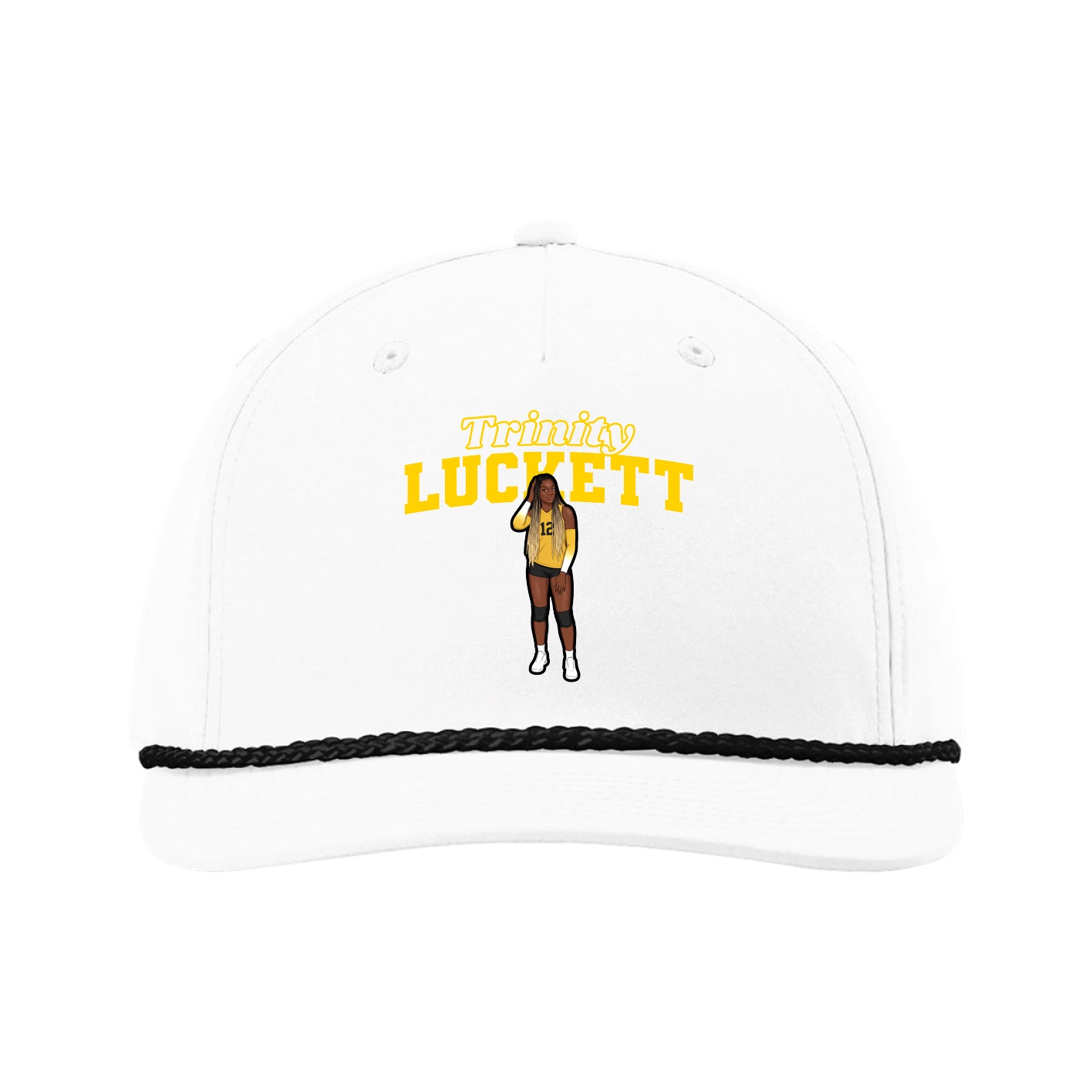 Five-Panel Classic Rope Cap — Name Arch in White