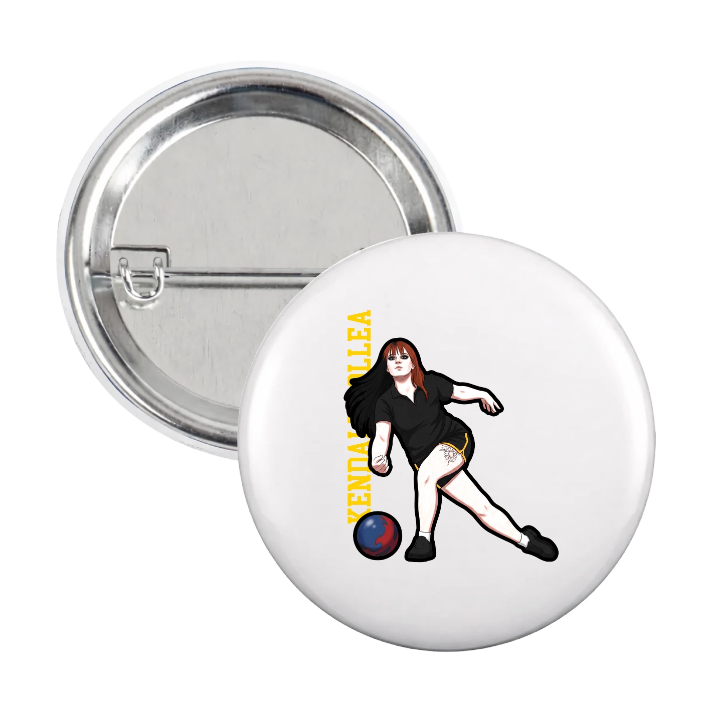 Game Day Button — Name Vertical in White