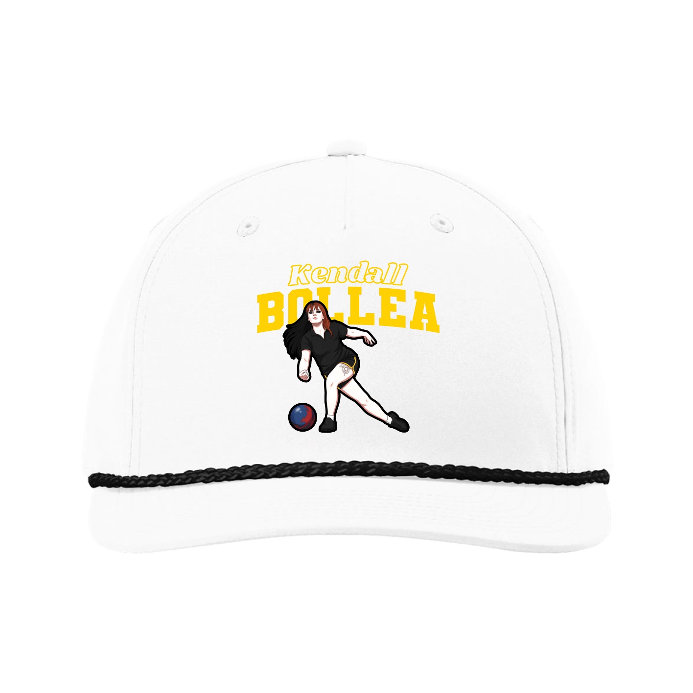 Five-Panel Classic Rope Cap — Name Arch in White