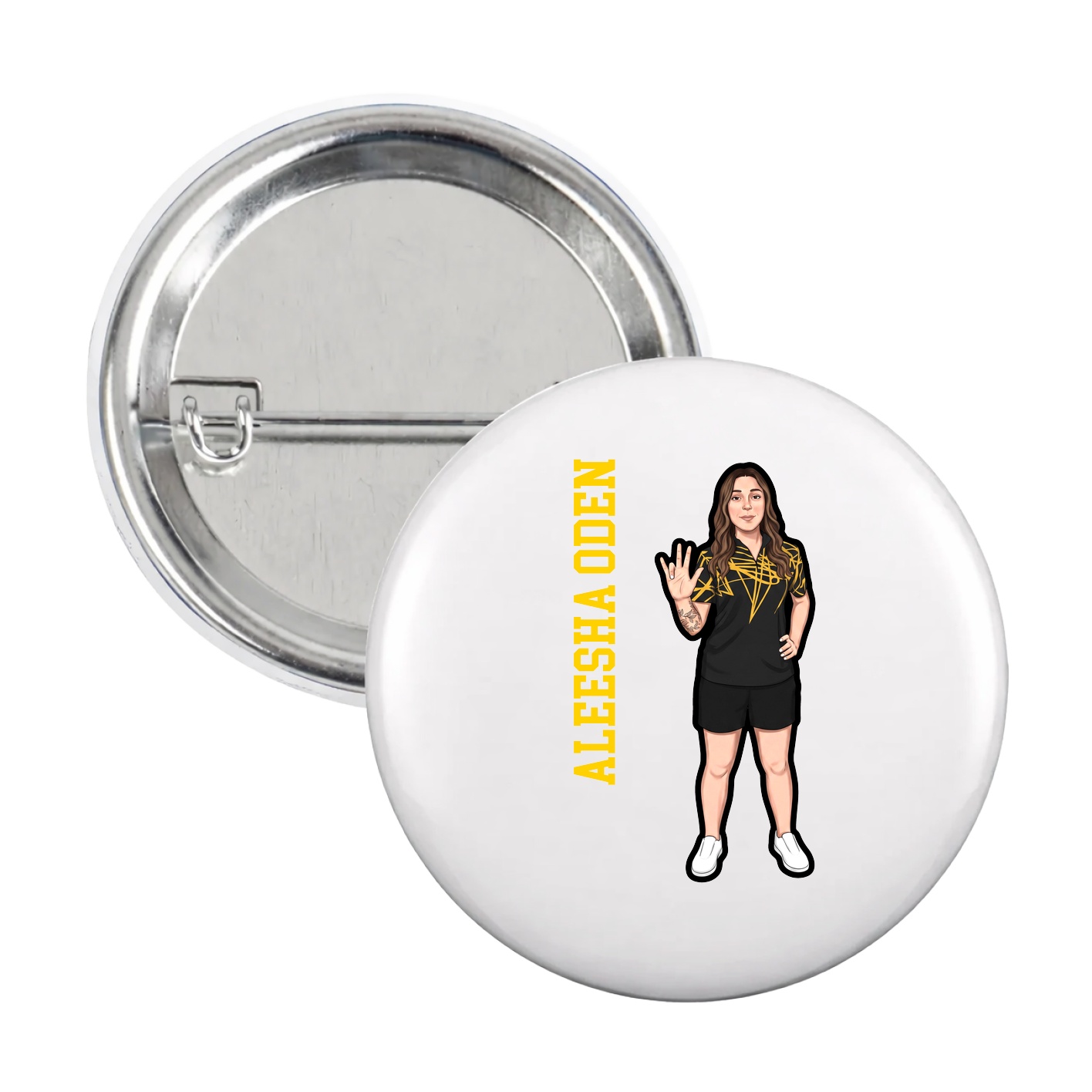 Game Day Button — Name Vertical in White