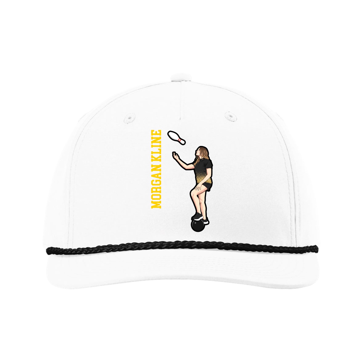 Five-Panel Classic Rope Cap — Name Vertical in White