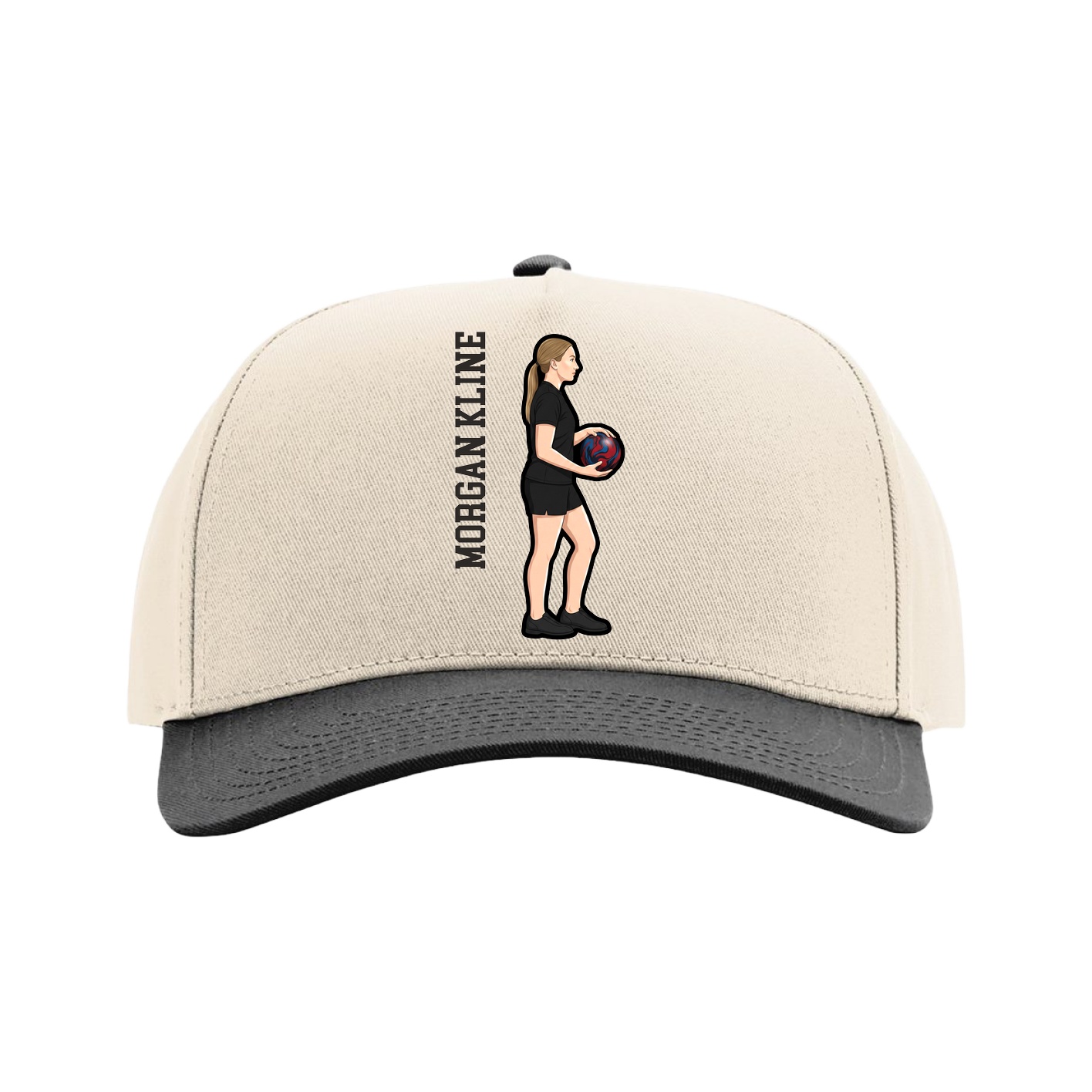 Full Fabric Five-Panel Champ Cap — Name Vertical in Cream/Black
