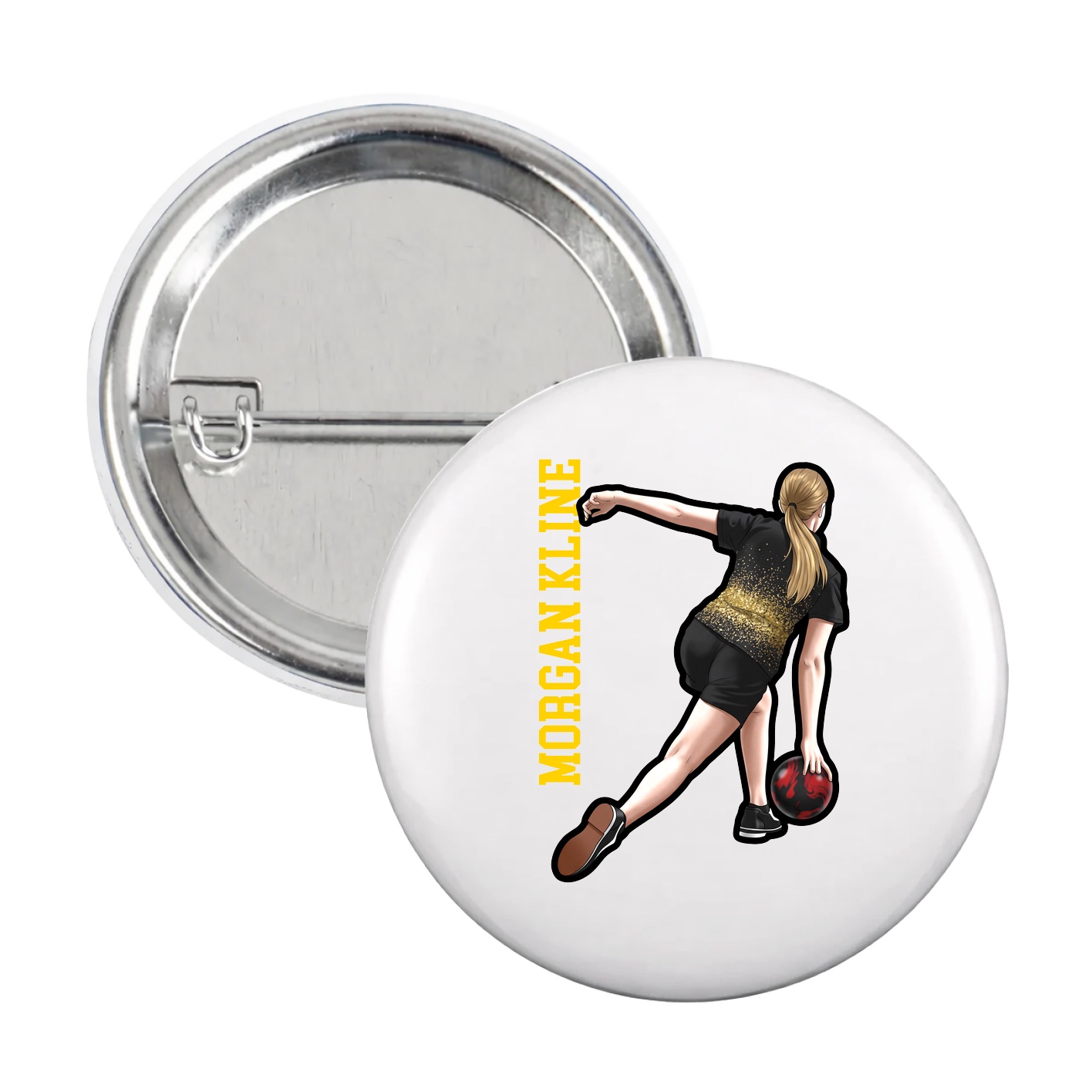 Game Day Button — Name Vertical in White